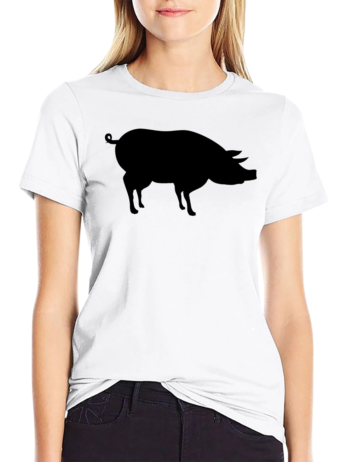 Black Pig Silhouette T-Shirt - Casual Style