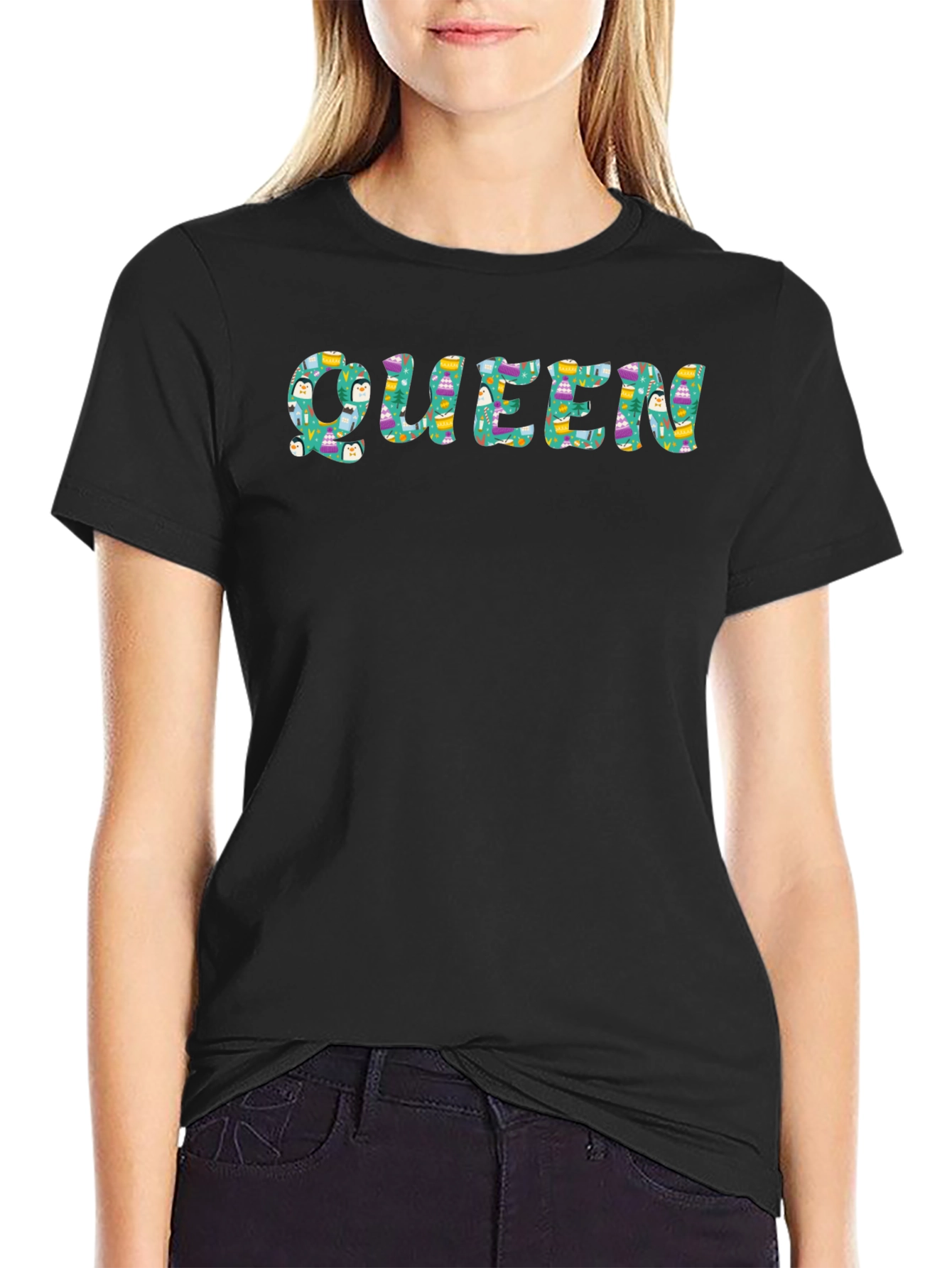 Queen Easter Pattern Black T-Shirt