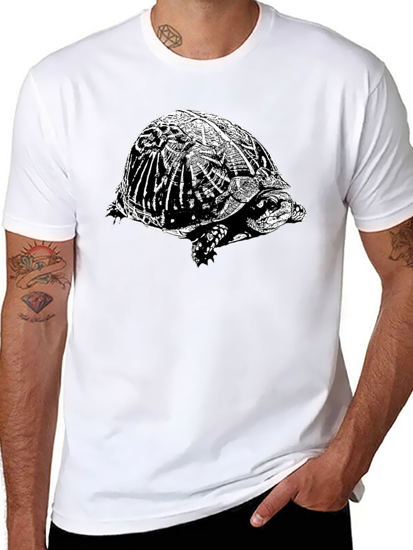 Turtle Graphic T-Shirt - Black Crew Neck Tee