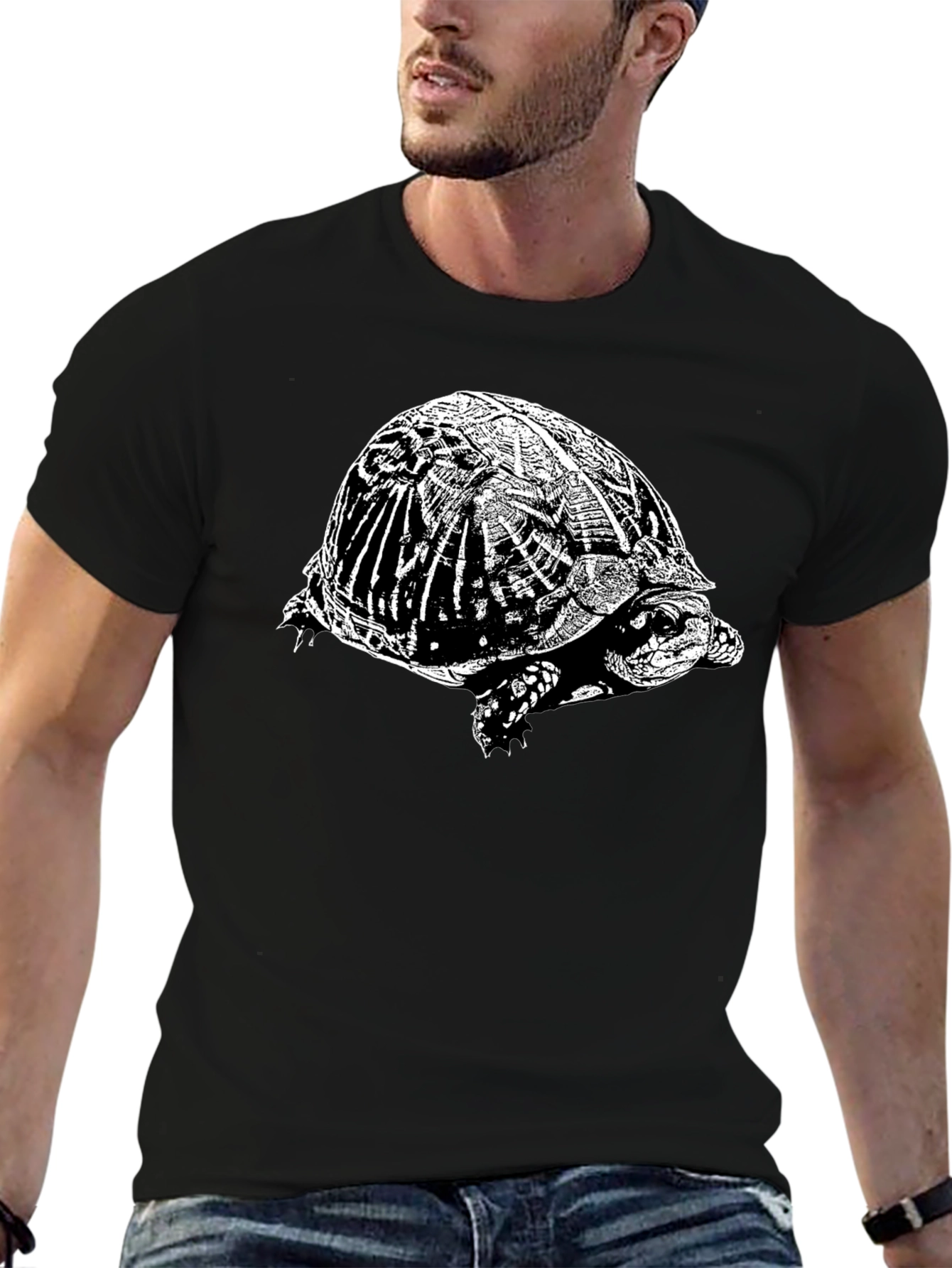 Turtle Graphic T-Shirt - Black Crew Neck Tee