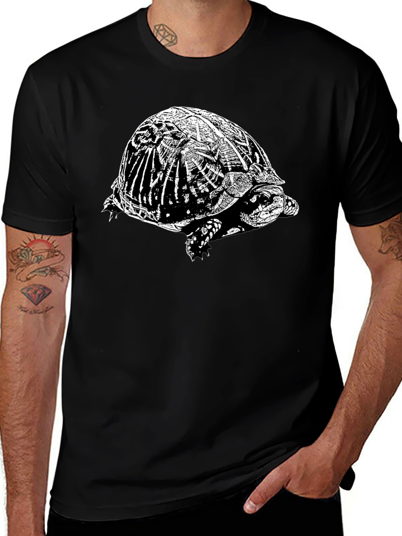 Turtle Graphic T-Shirt - Black Crew Neck Tee