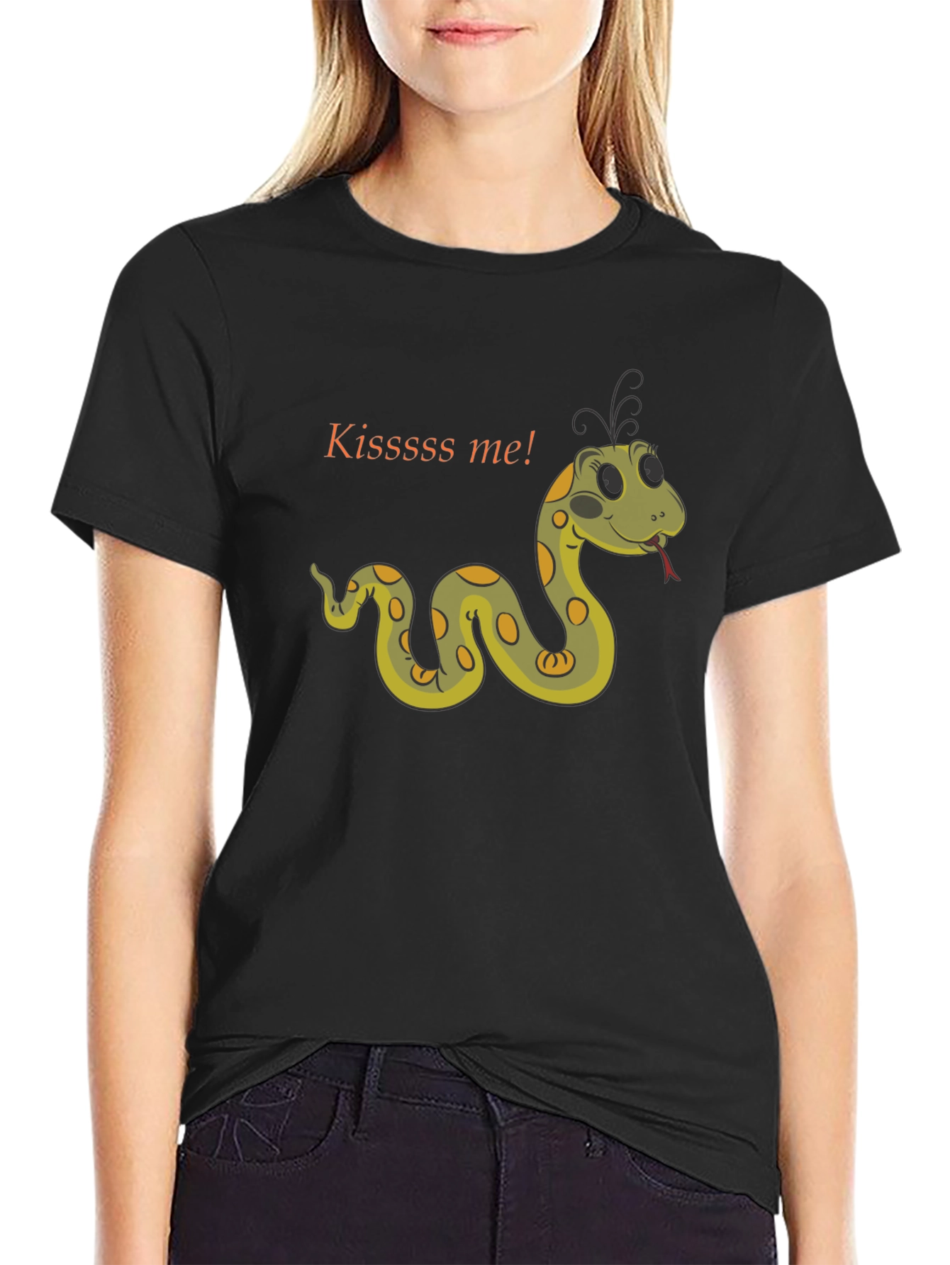 Kiss Me Snake T-Shirt - Black Cotton Tee