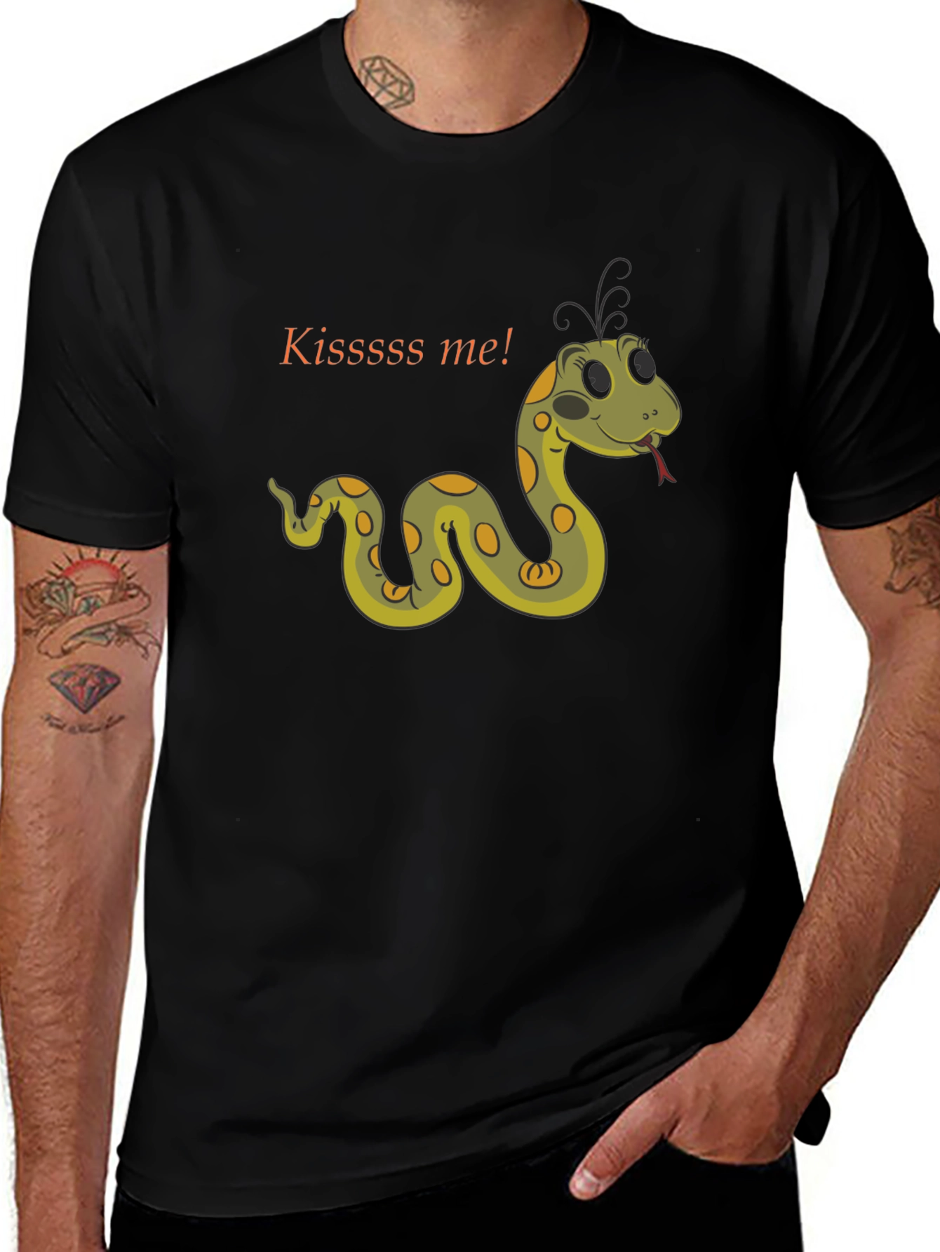 Kiss Me Snake T-Shirt - Black Cotton Tee