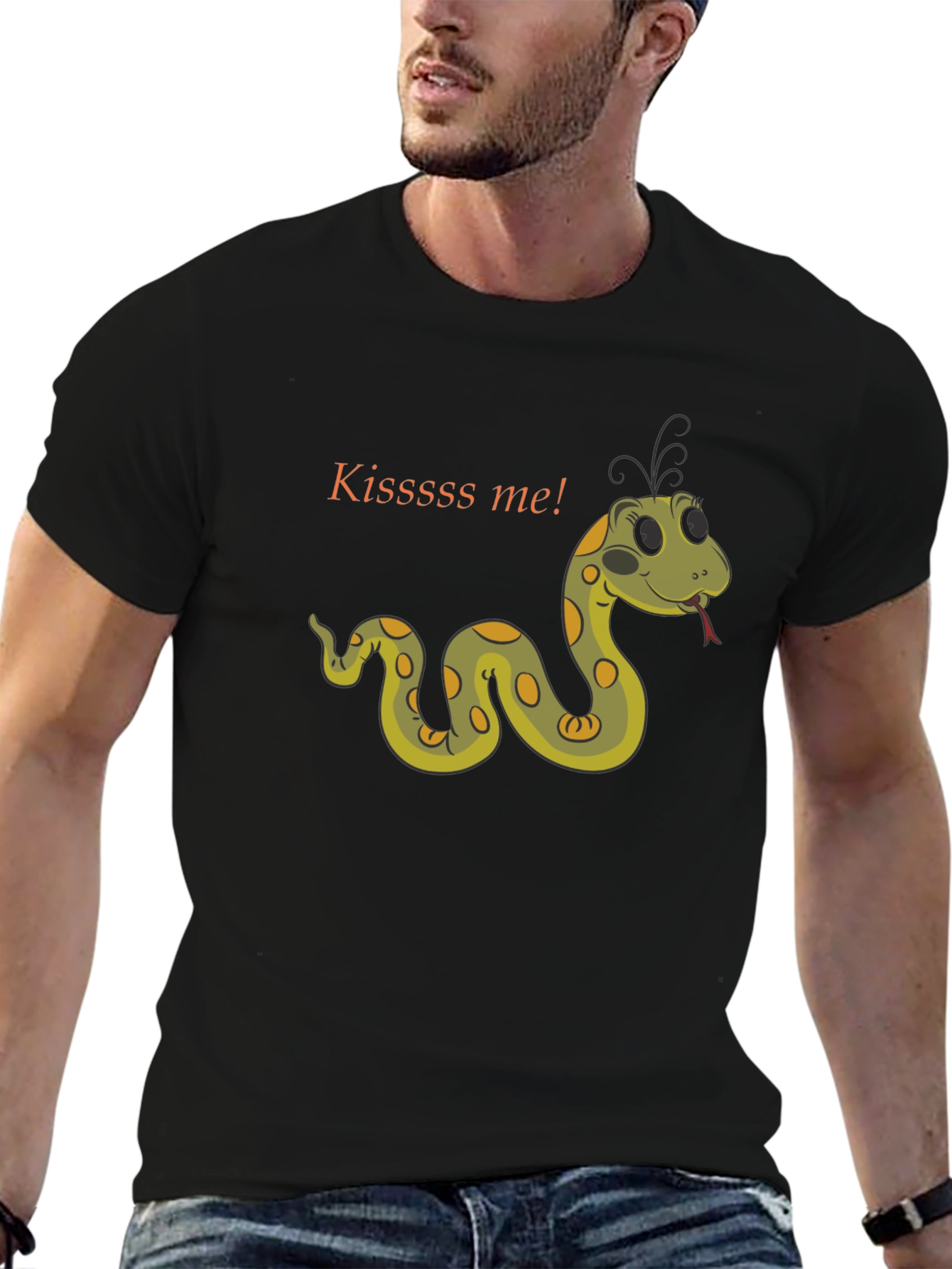 Kiss Me Snake T-Shirt - Black Cotton Tee