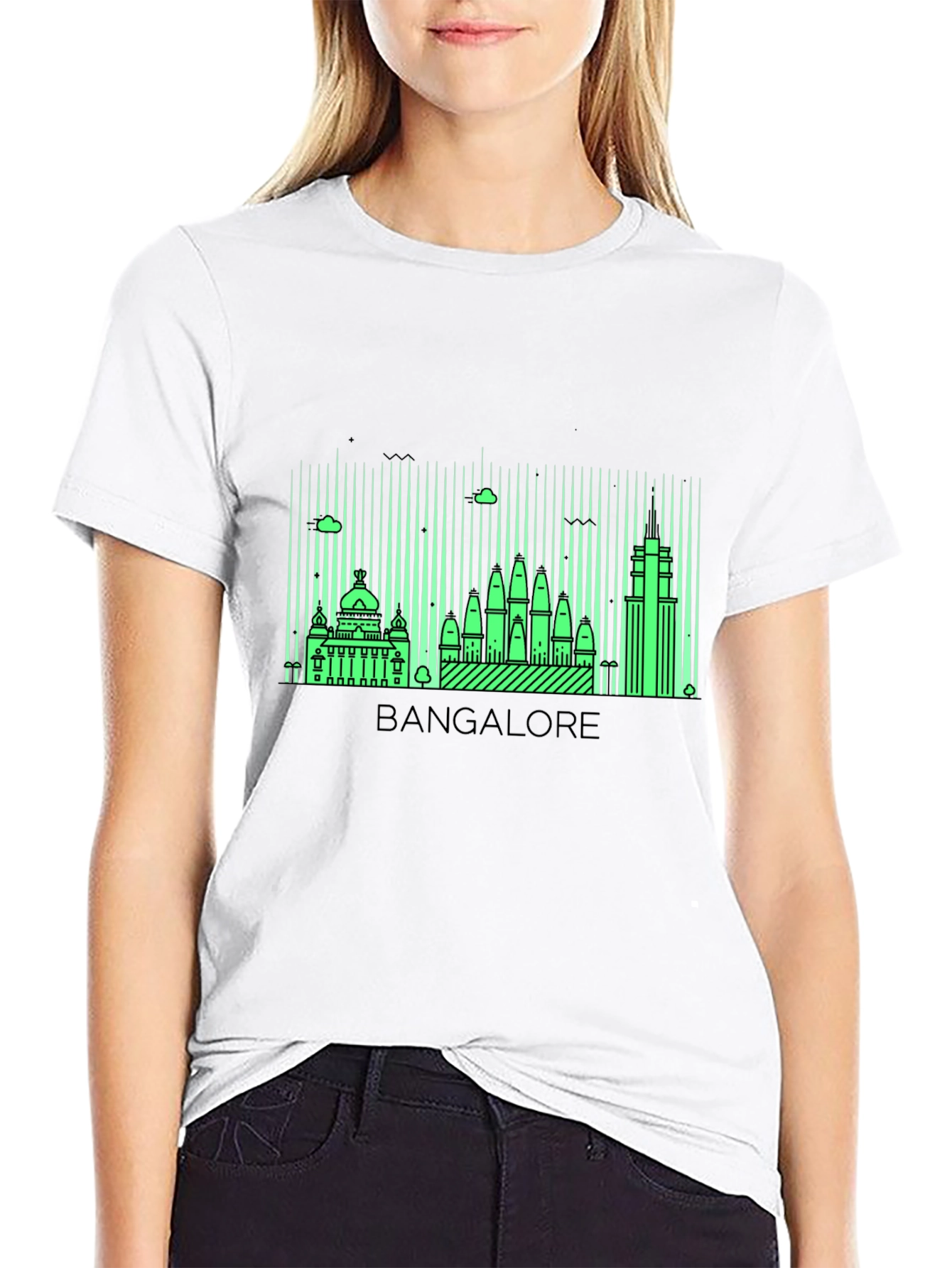Bangalore Skyline Graphic Print Black T-Shirt