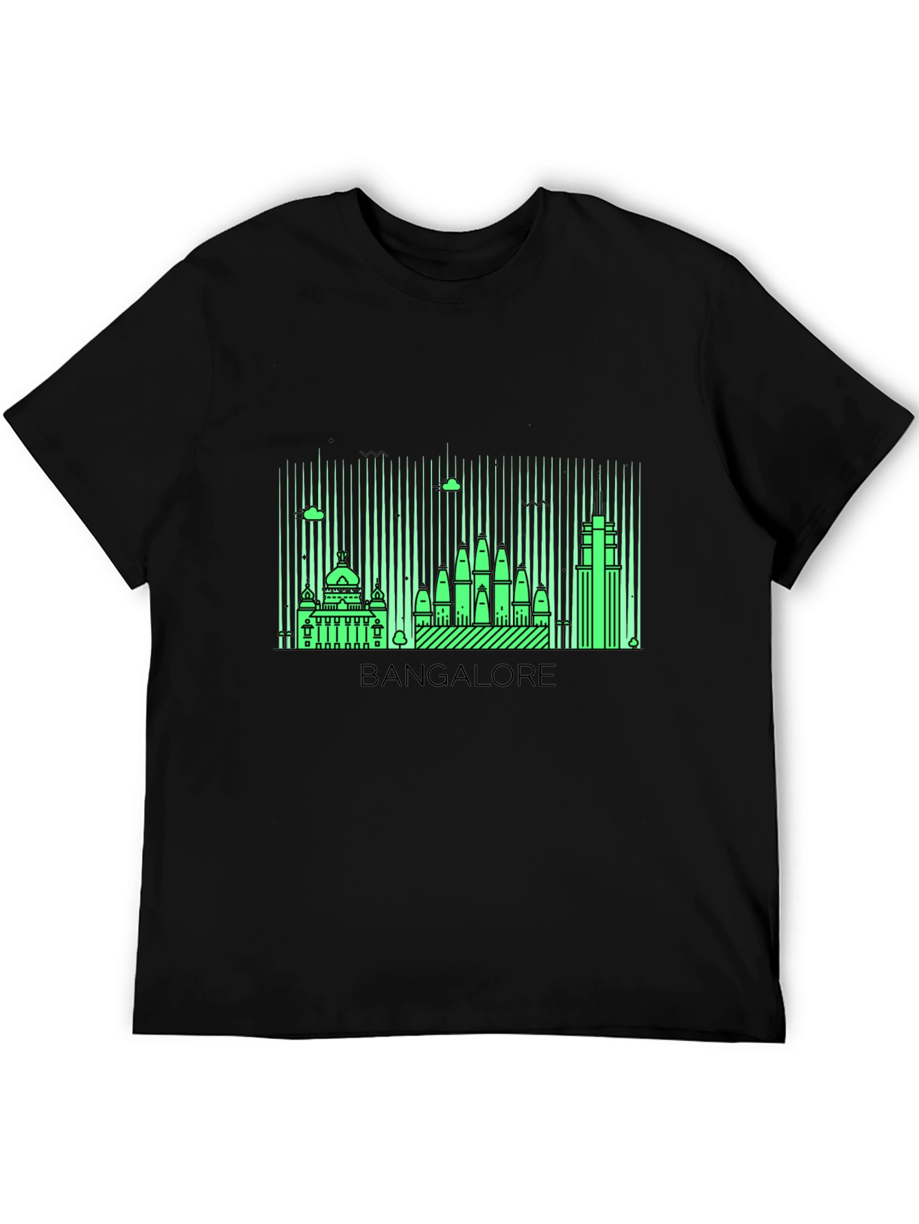 Bangalore Skyline Graphic Print Black T-Shirt