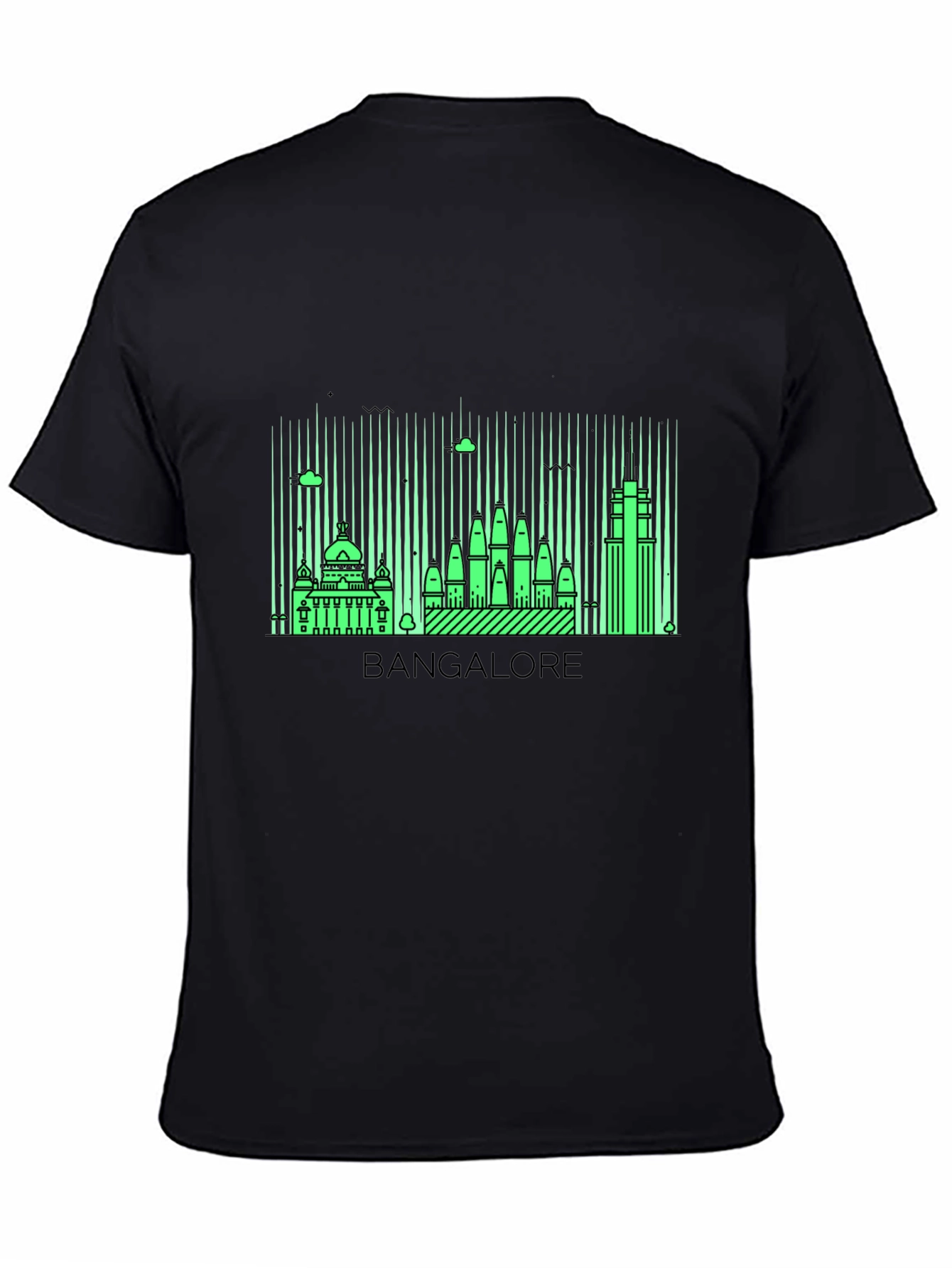 Bangalore Skyline Graphic Print Black T-Shirt