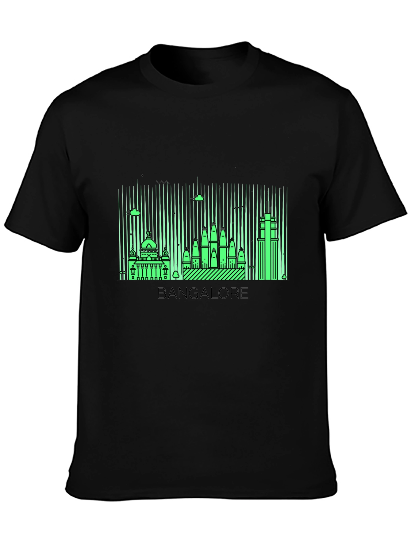 Bangalore Skyline Graphic Print Black T-Shirt