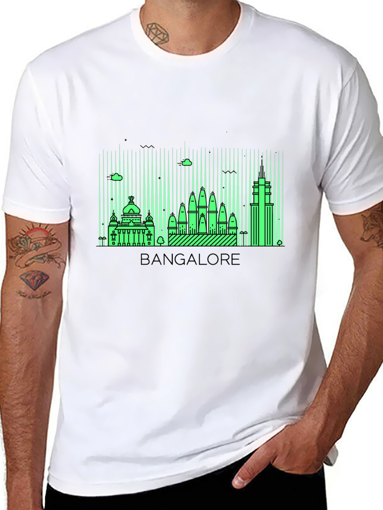 Bangalore Skyline Graphic Print Black T-Shirt