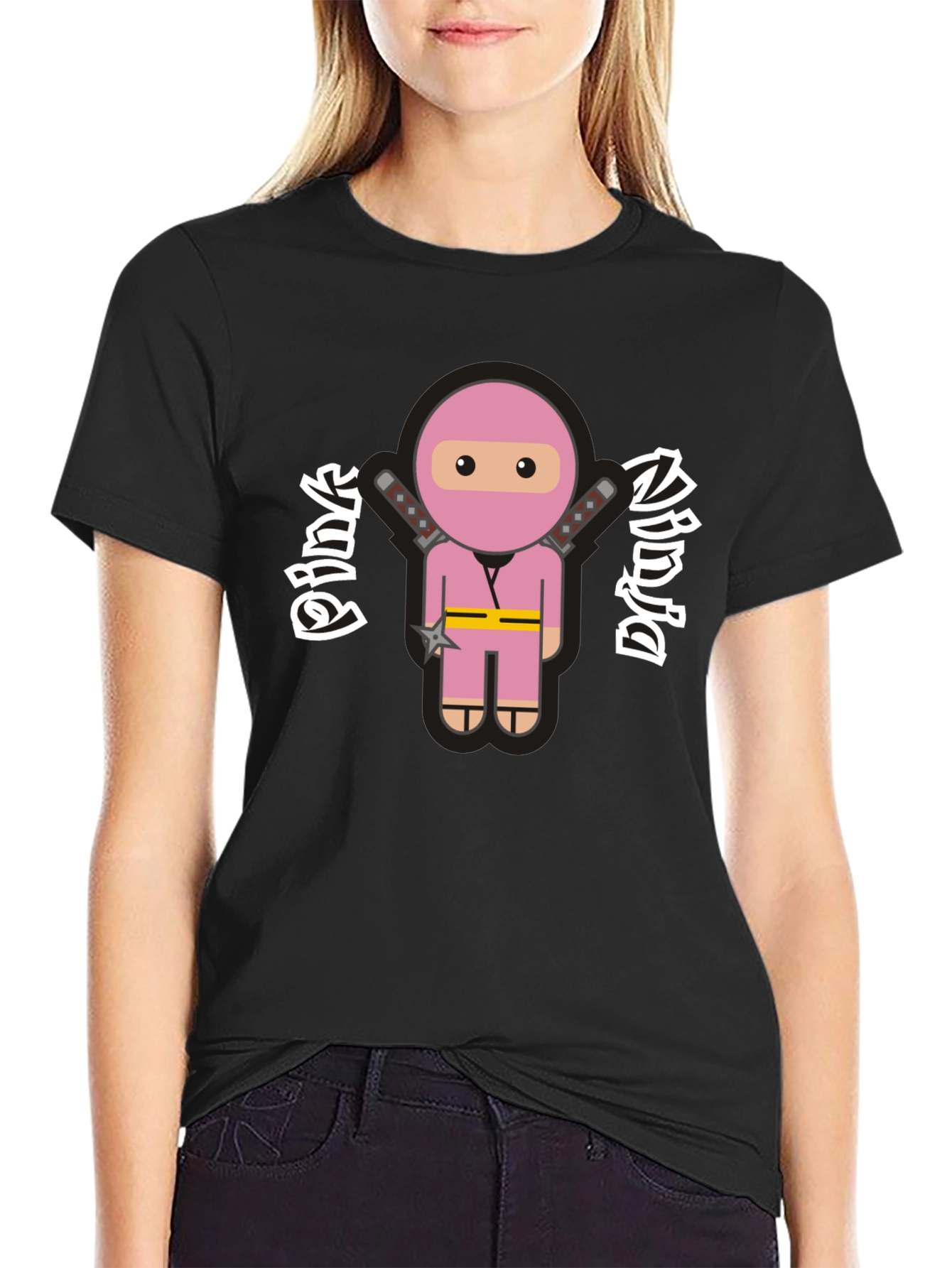 Pink Ninja Graphic T-Shirt - Funny Cartoon Tee