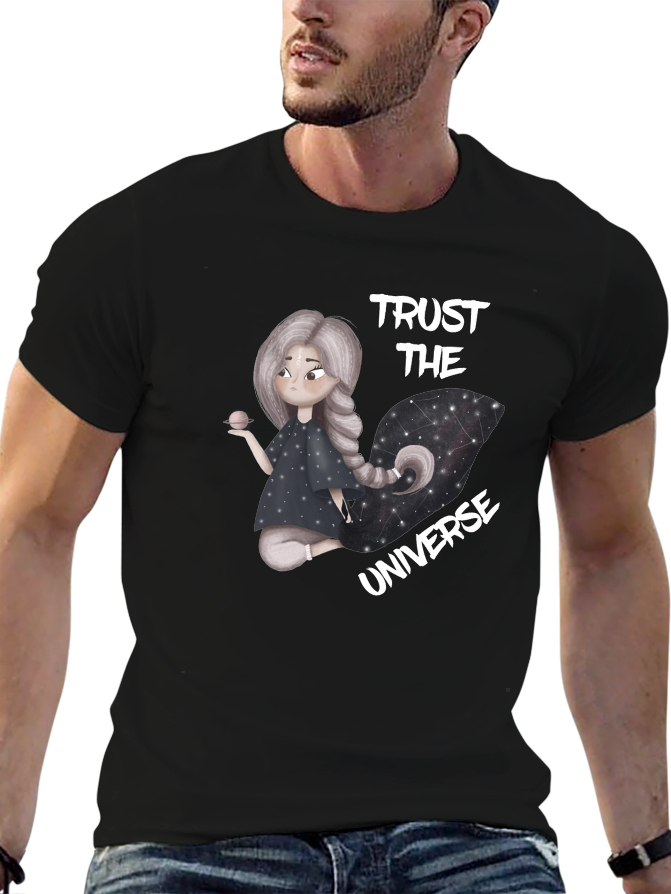 Trust the Universe Graphic Tee - Black Cotton Blend