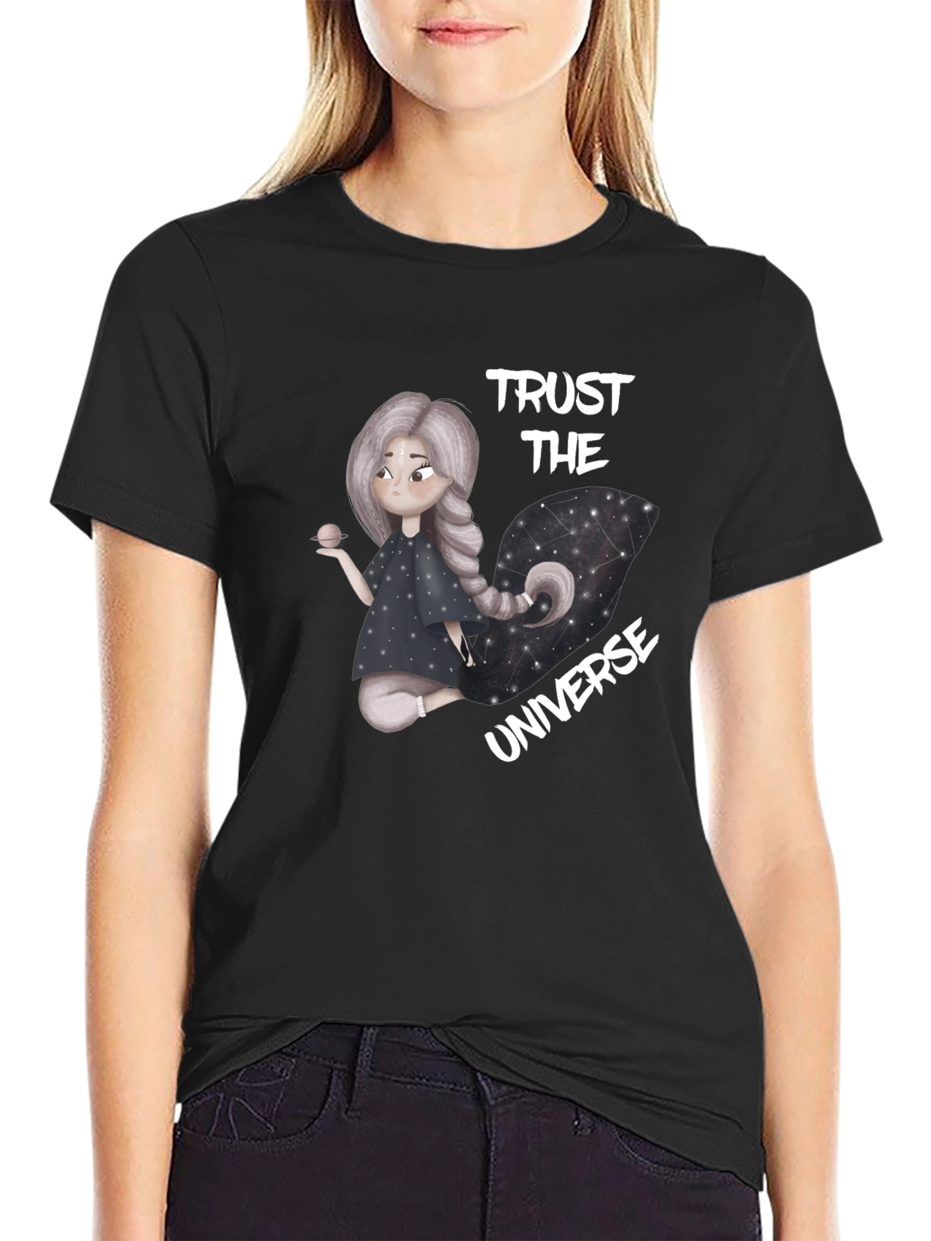 Trust the Universe Graphic Tee - Black Cotton Blend