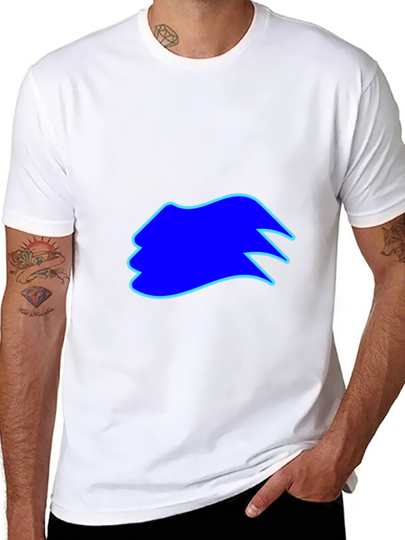 Mens Black T-Shirt with Blue Graphic Design