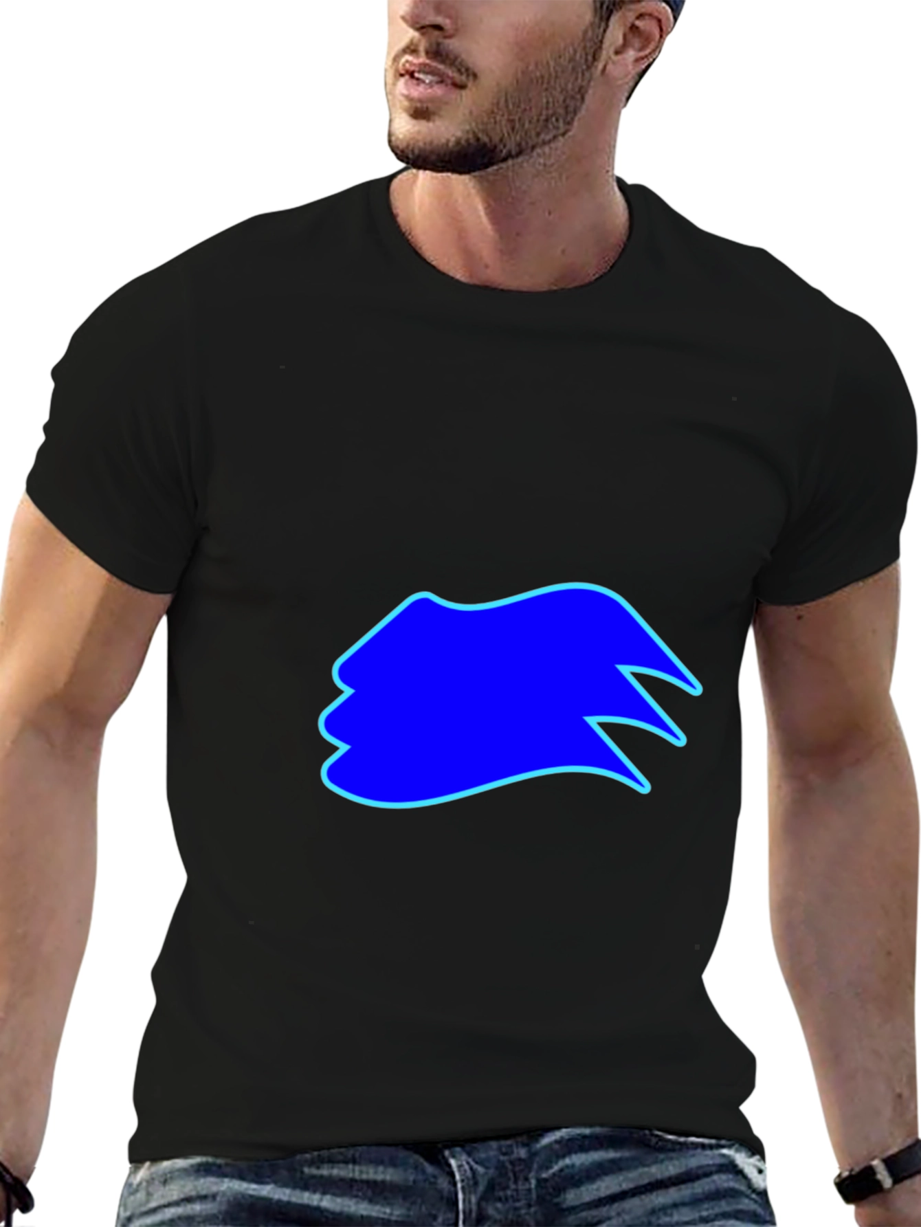 Mens Black T-Shirt with Blue Graphic Design