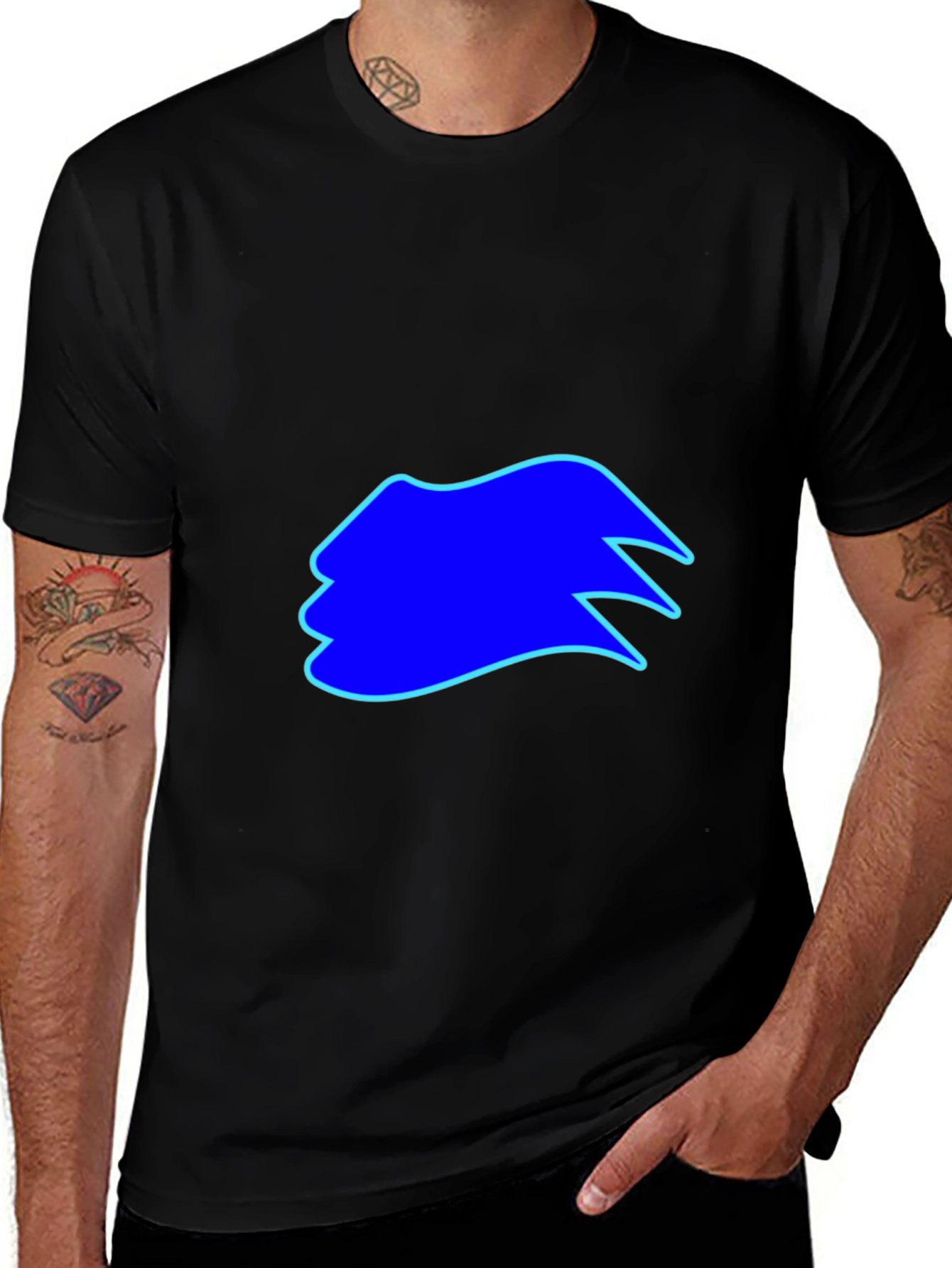 Mens Black T-Shirt with Blue Graphic Design
