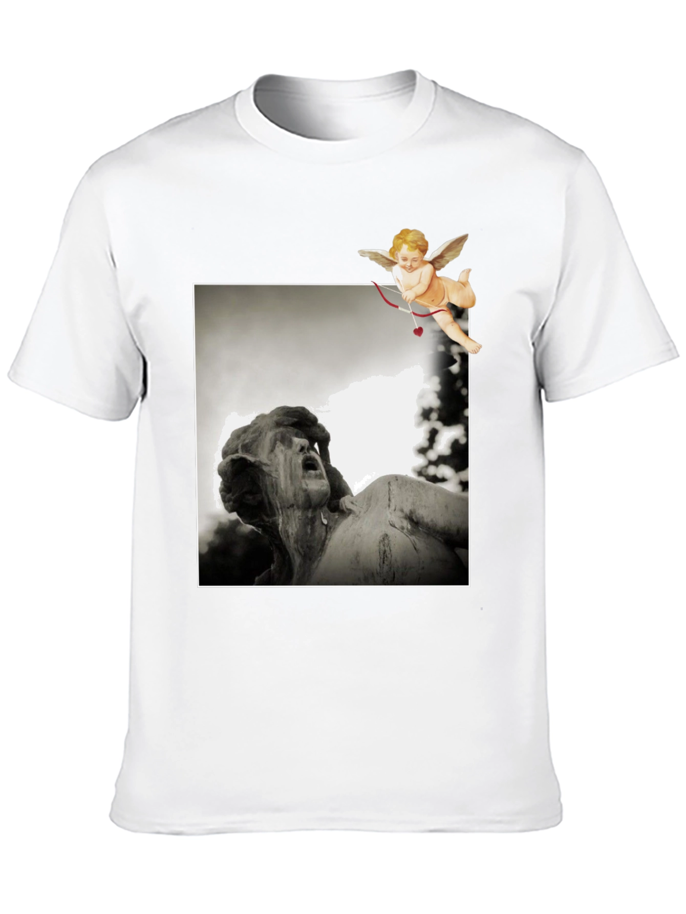 Cupid Statue Graphic Black T-Shirt