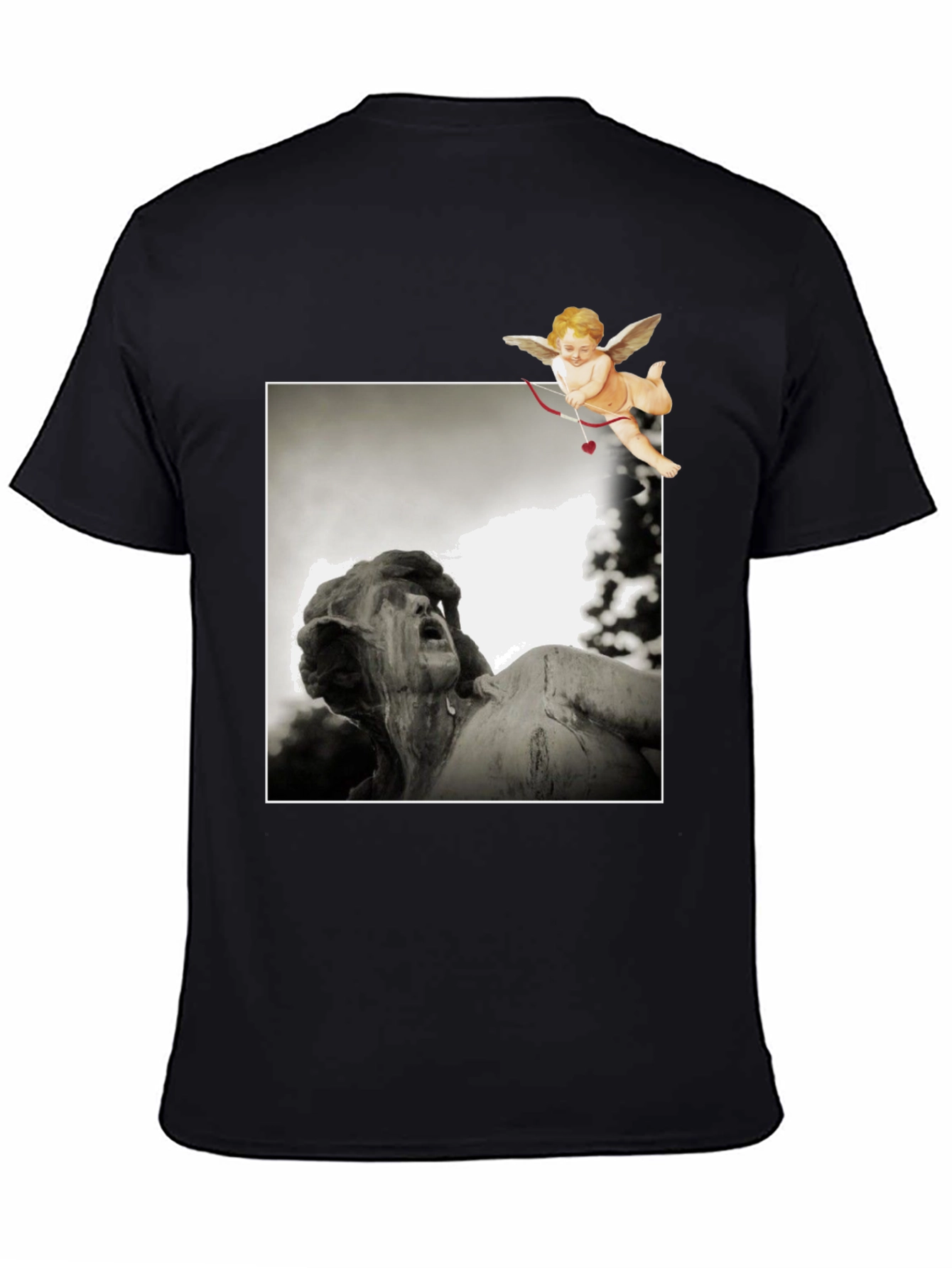 Cupid Statue Graphic Black T-Shirt