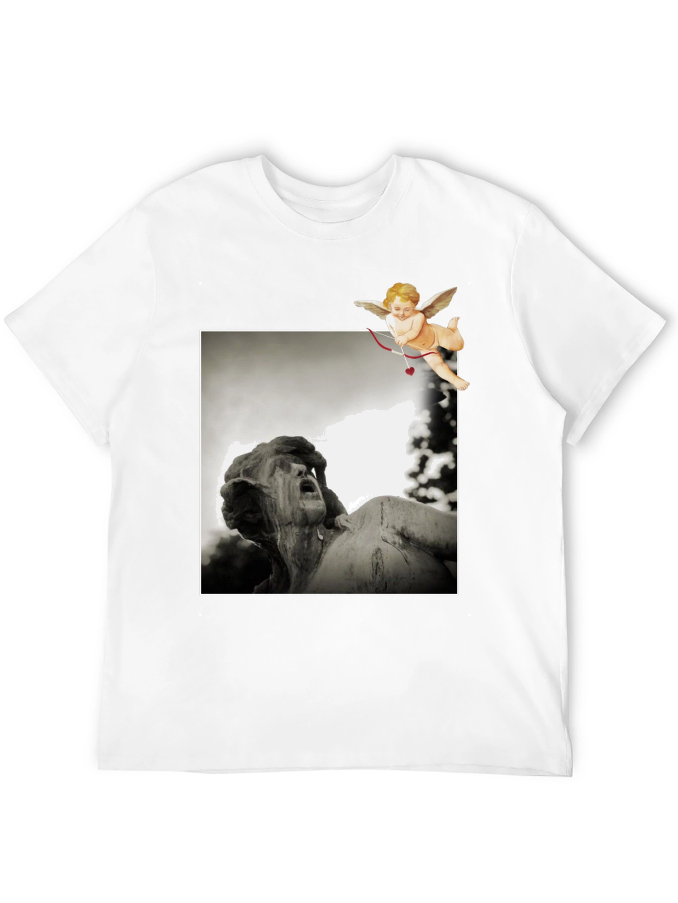 Cupid Statue Graphic Black T-Shirt