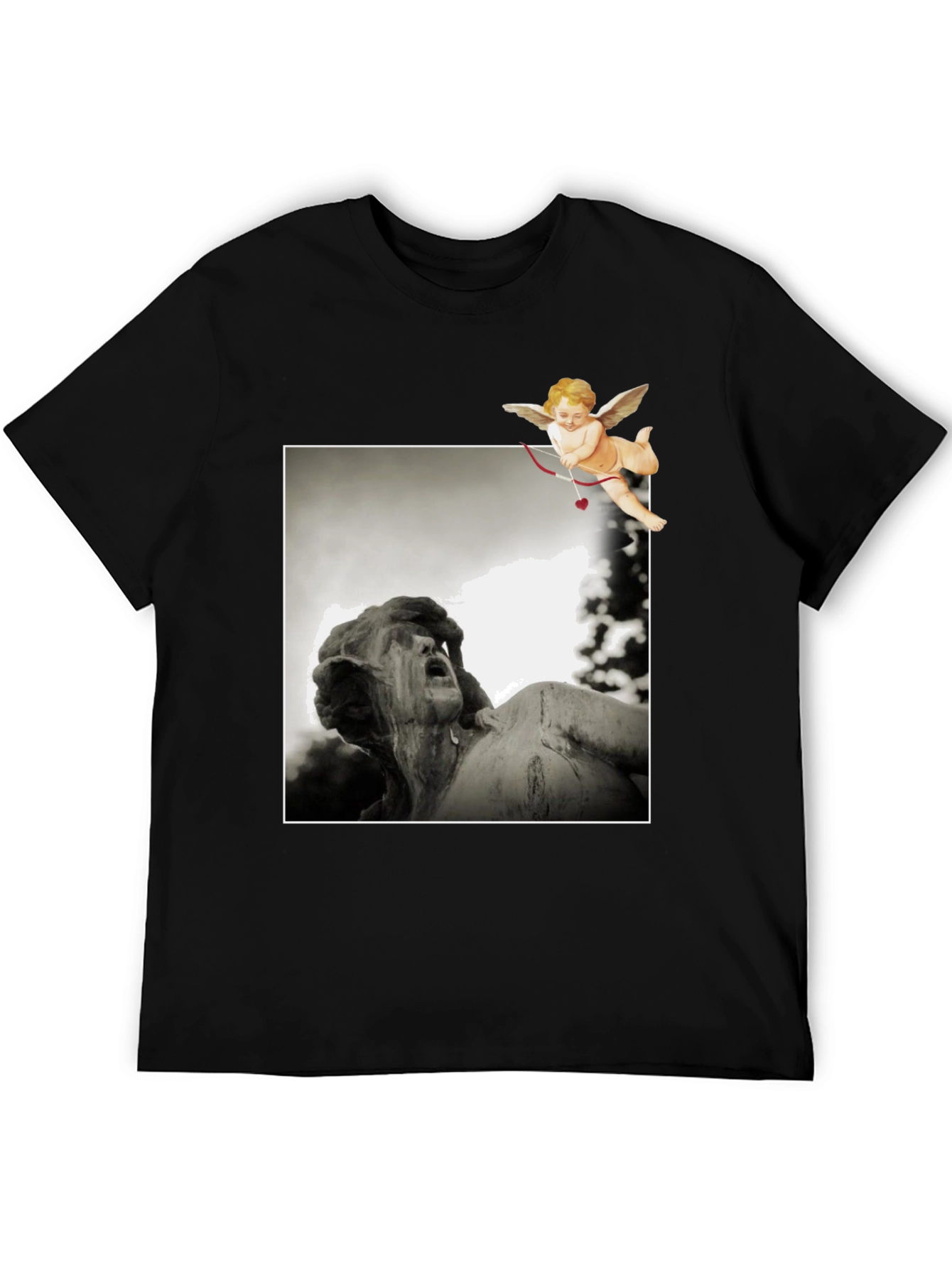 Cupid Statue Graphic Black T-Shirt