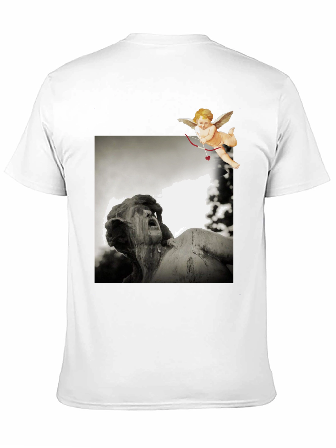 Cupid Statue Graphic Black T-Shirt