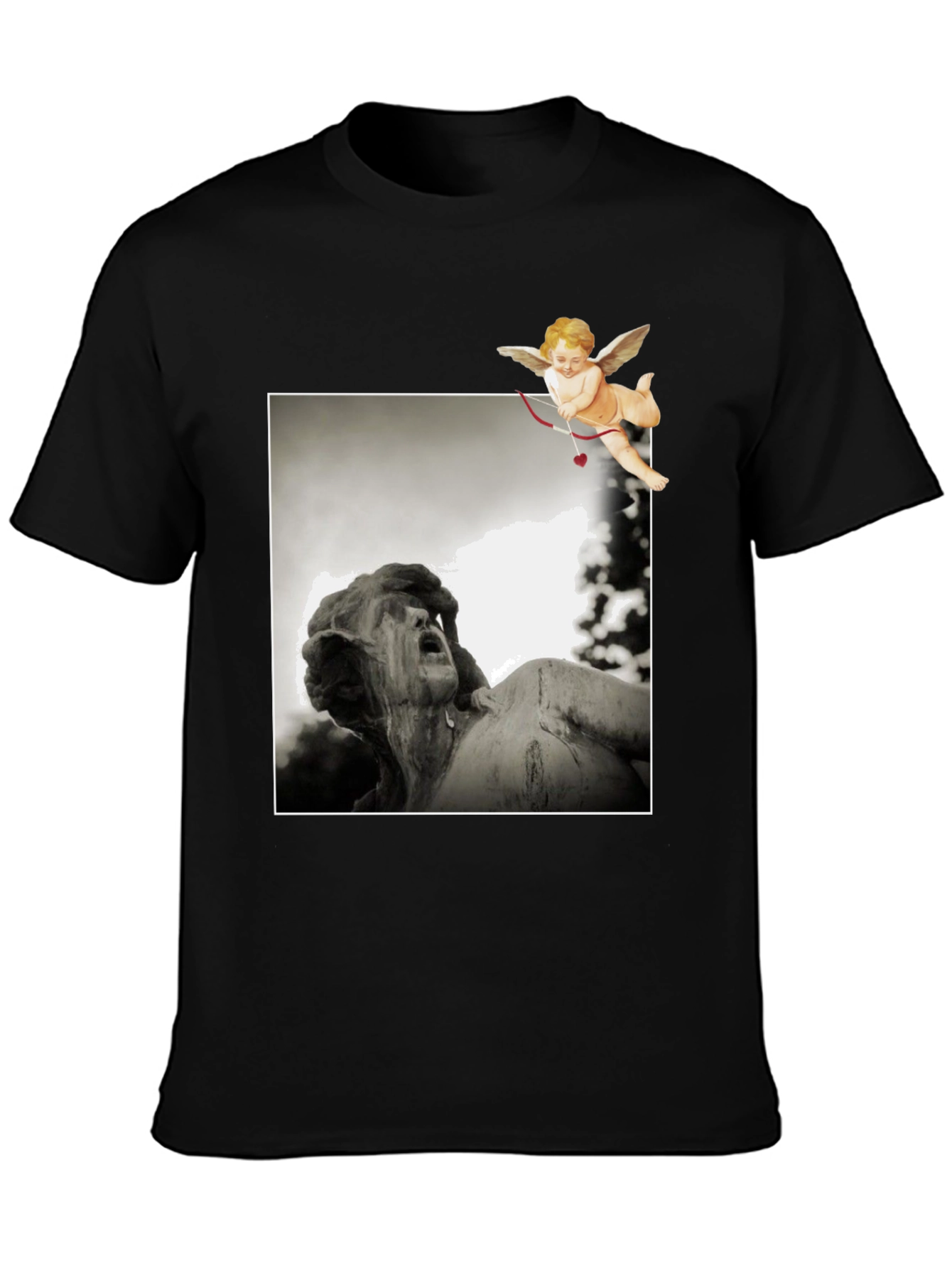 Cupid Statue Graphic Black T-Shirt
