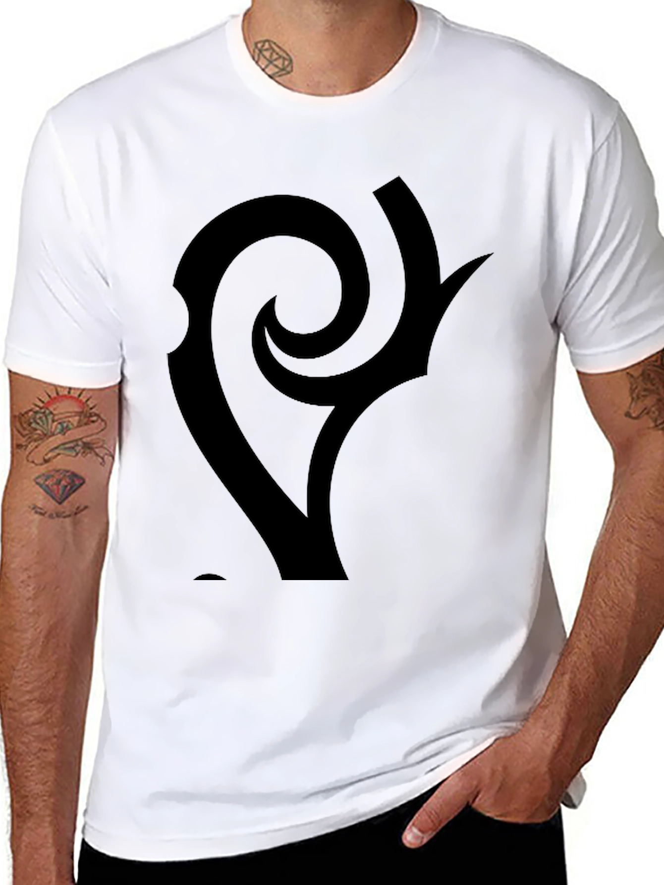 Black Graphic Tee - Abstract Swirl Design