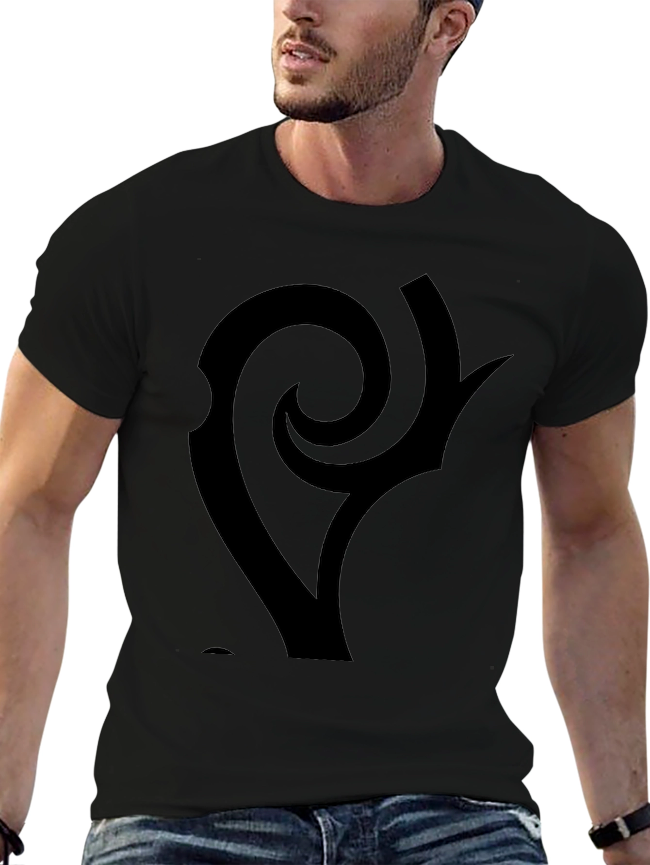 Black Graphic Tee - Abstract Swirl Design