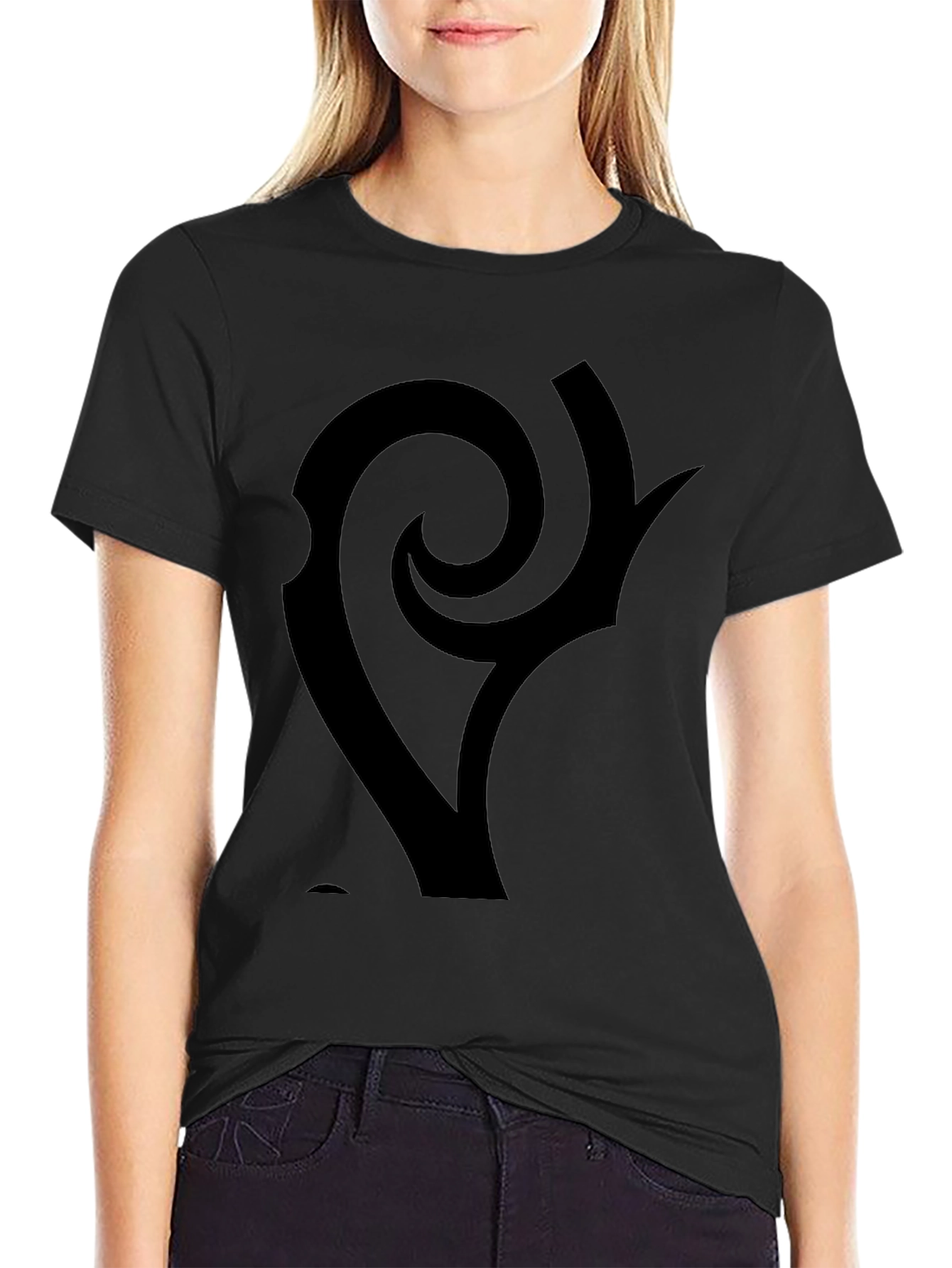 Black Graphic Tee - Abstract Swirl Design