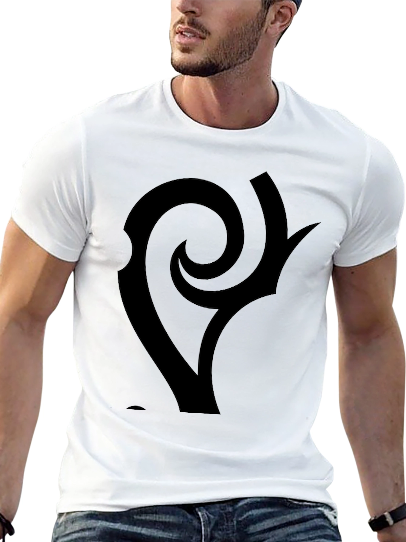Black Graphic Tee - Abstract Swirl Design