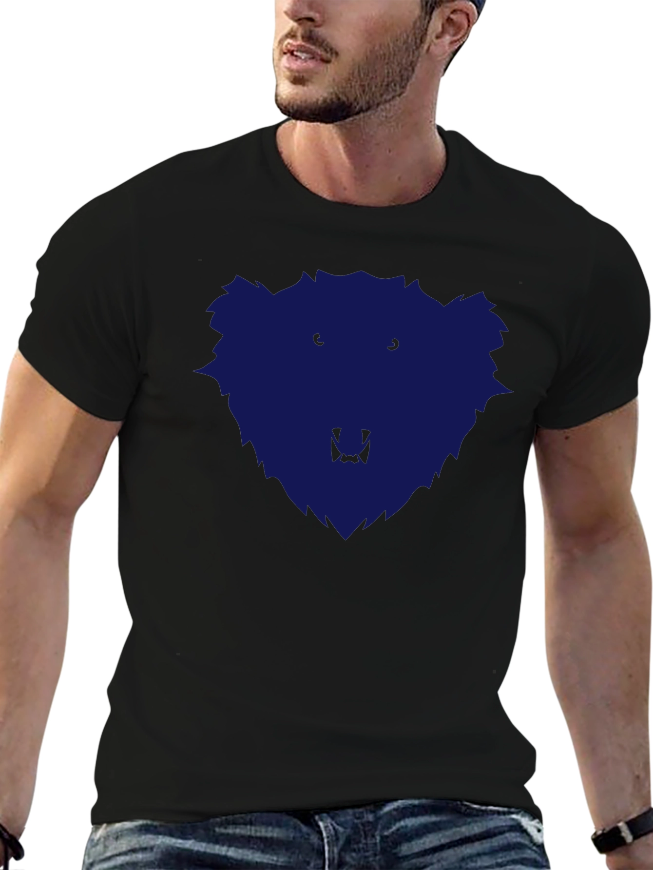 Mens Black T-Shirt with Blue Bear Graphic