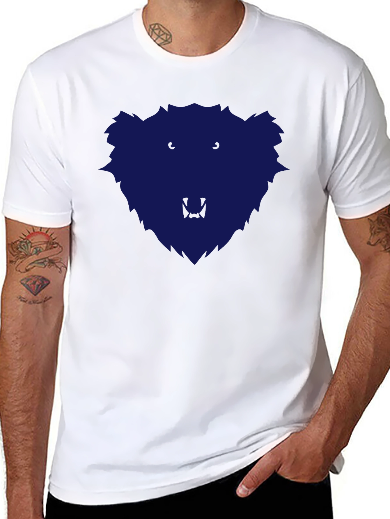 Mens Black T-Shirt with Blue Bear Graphic