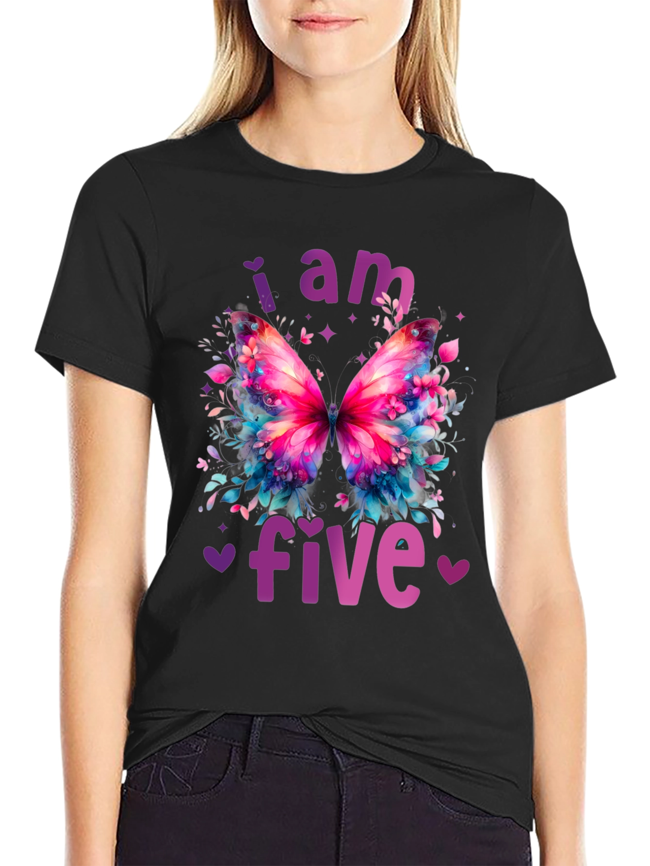 I am Five Butterfly Birthday Shirt