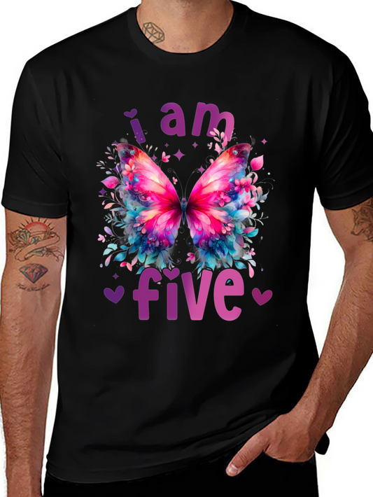 I am Five Butterfly Birthday Shirt