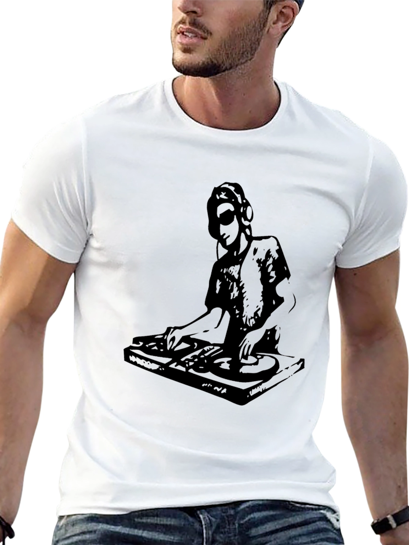 DJ Turntable Graphic Tee - Black Cotton Comfort