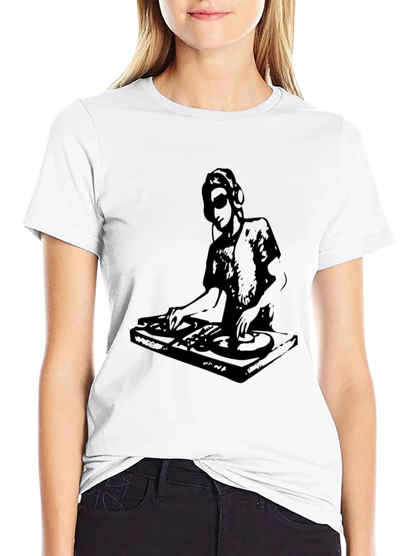 DJ Turntable Graphic Tee - Black Cotton Comfort