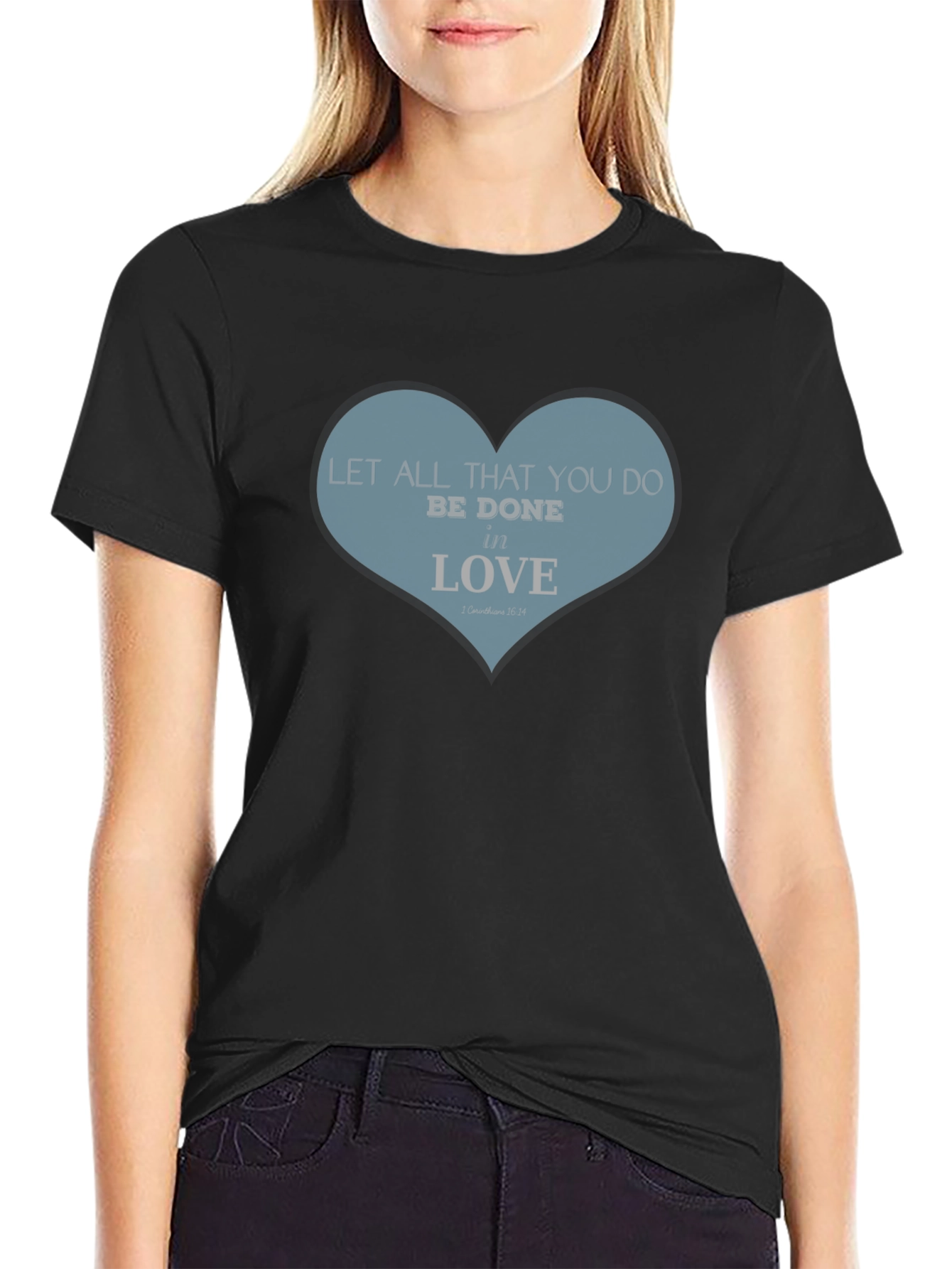 Love Scripture Heart T-Shirt - Black