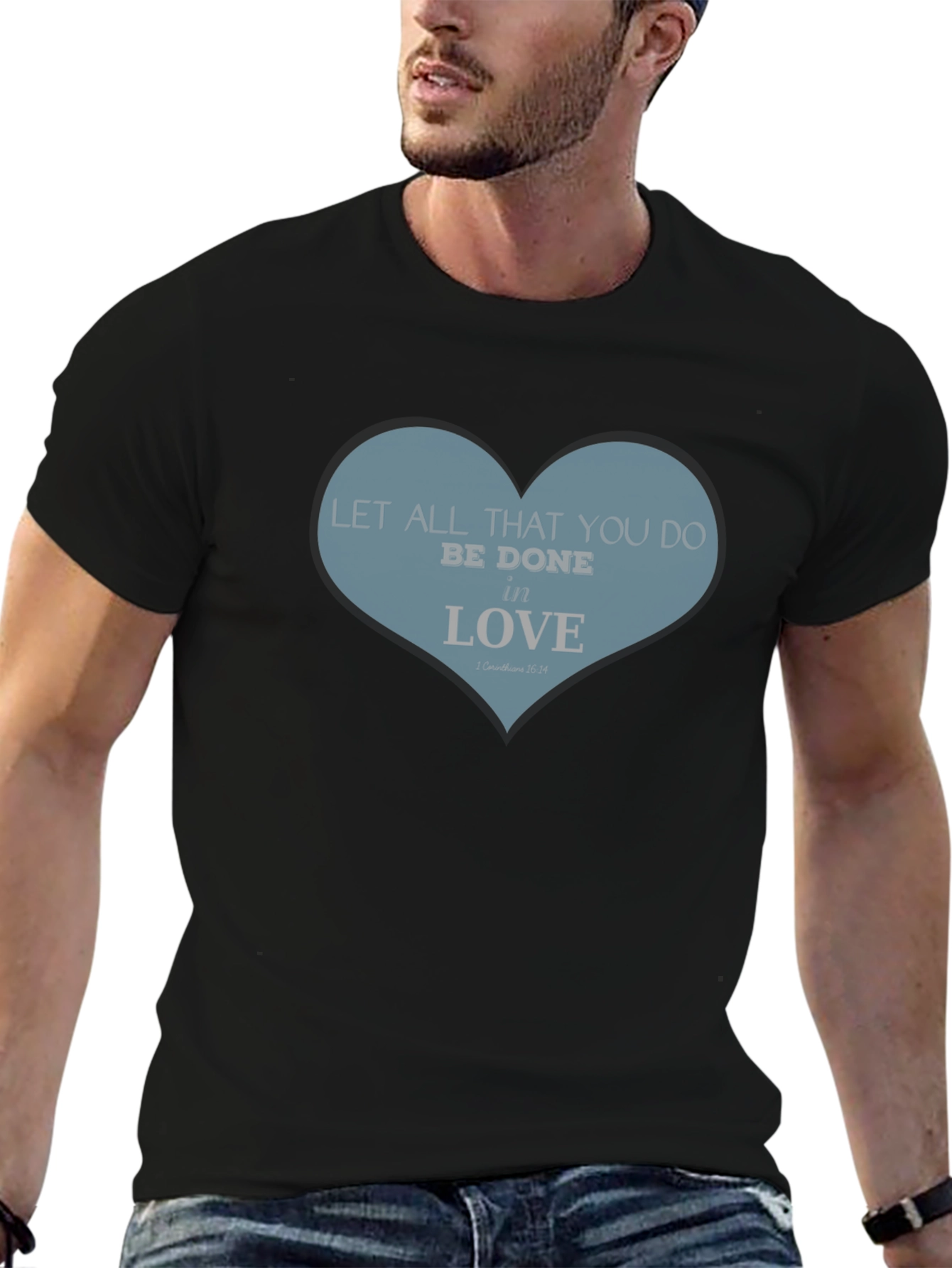 Love Scripture Heart T-Shirt - Black