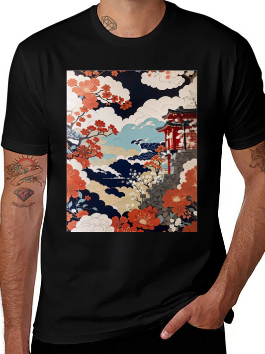 Japanese Art T-Shirt | Floral Temple Graphic Tee
