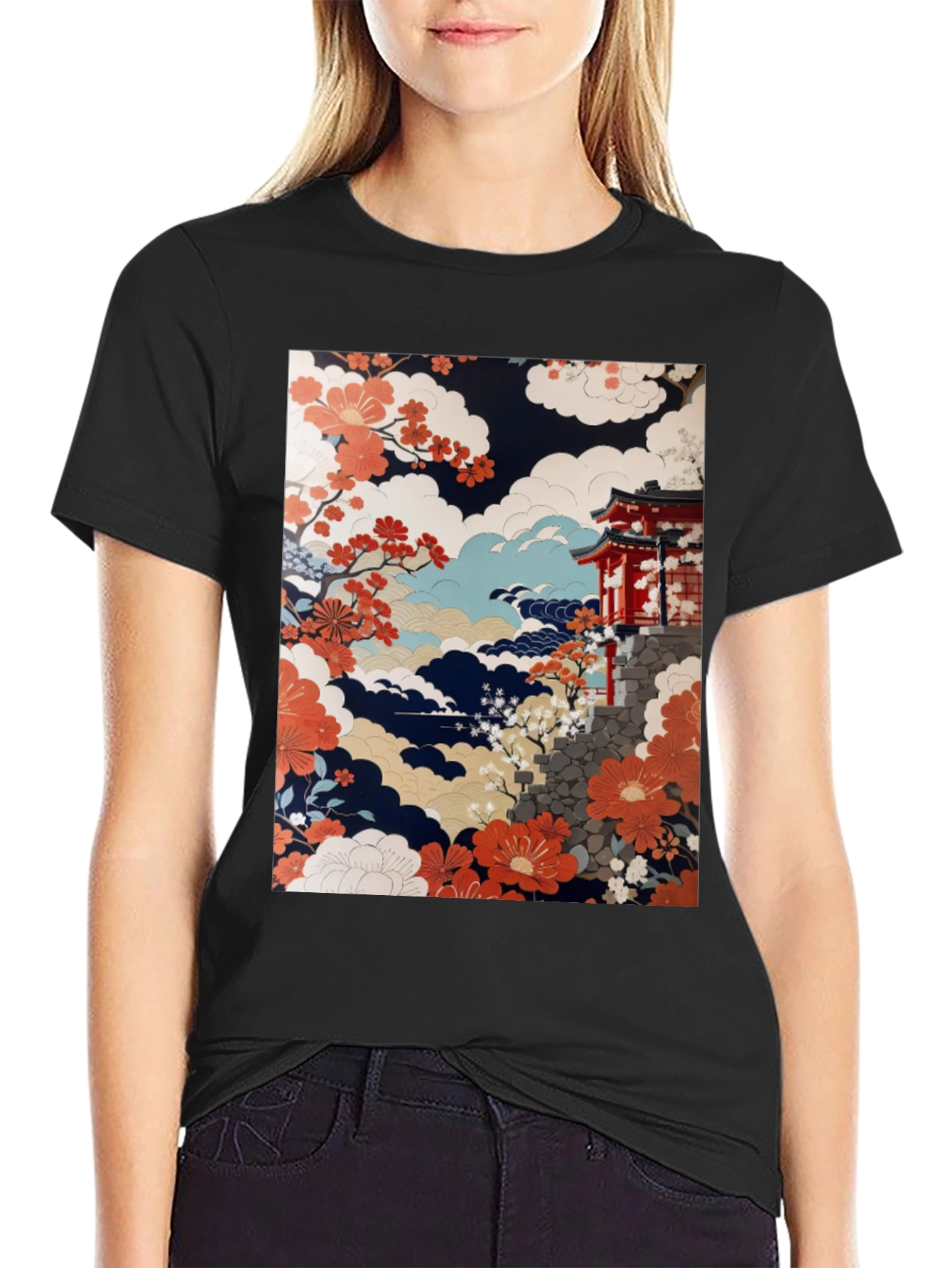 Japanese Art T-Shirt | Floral Temple Graphic Tee
