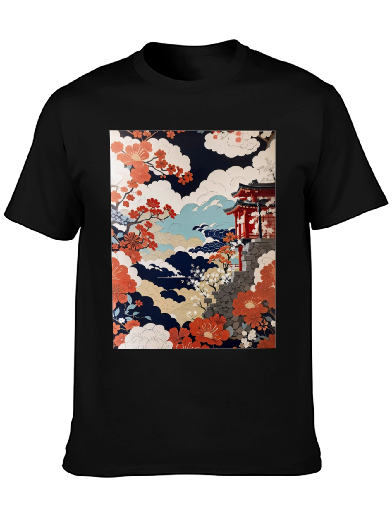 Japanese Art T-Shirt | Floral Temple Graphic Tee