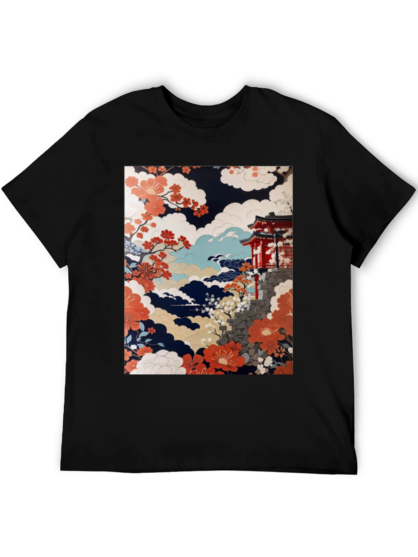 Japanese Art T-Shirt | Floral Temple Graphic Tee