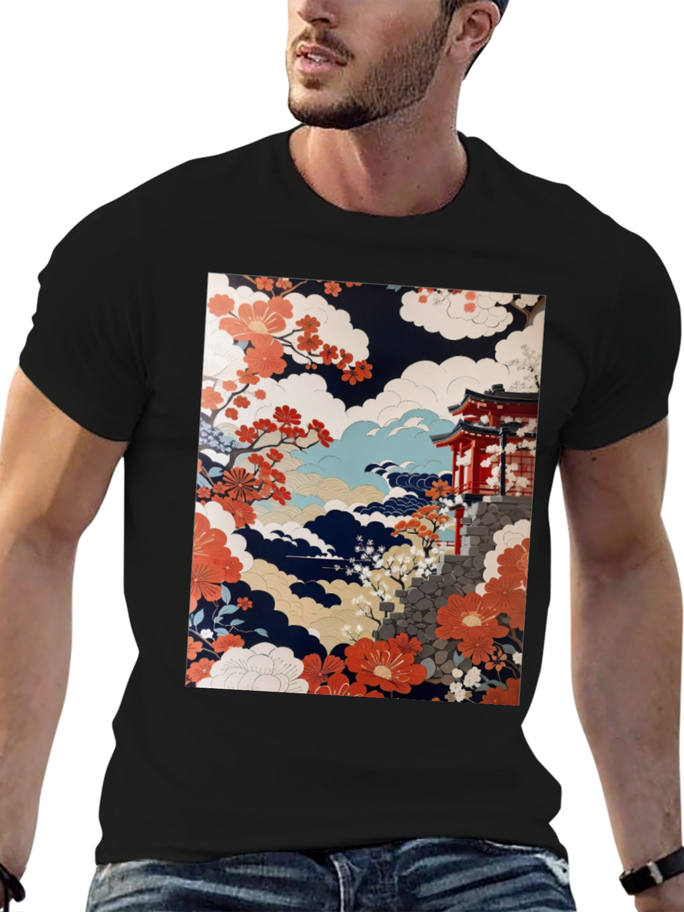 Japanese Art T-Shirt | Floral Temple Graphic Tee