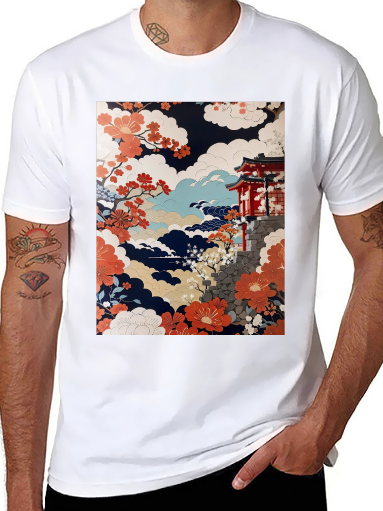 Japanese Art T-Shirt | Floral Temple Graphic Tee
