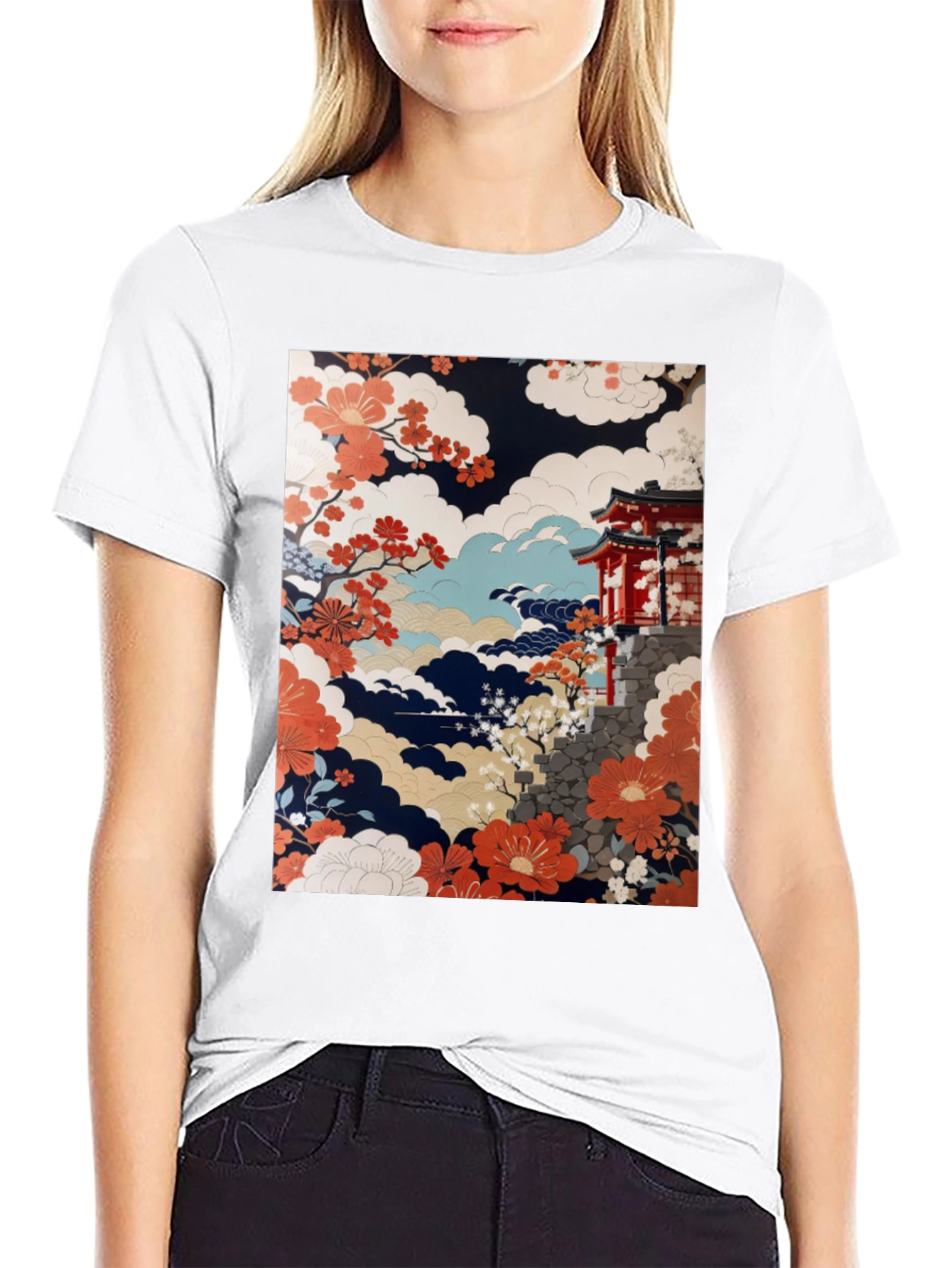 Japanese Art T-Shirt | Floral Temple Graphic Tee