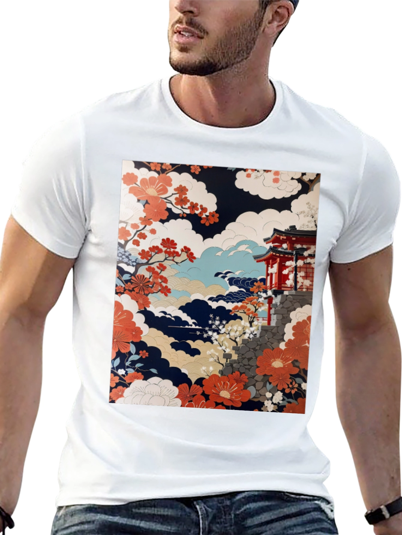 Japanese Art T-Shirt | Floral Temple Graphic Tee
