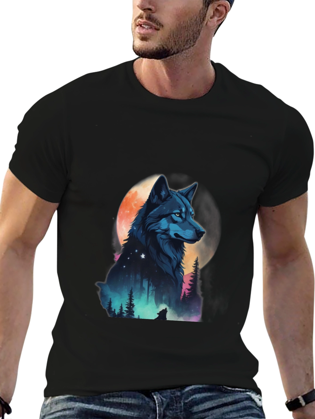 Wolf Moon Graphic Tee - Black Cotton Blend