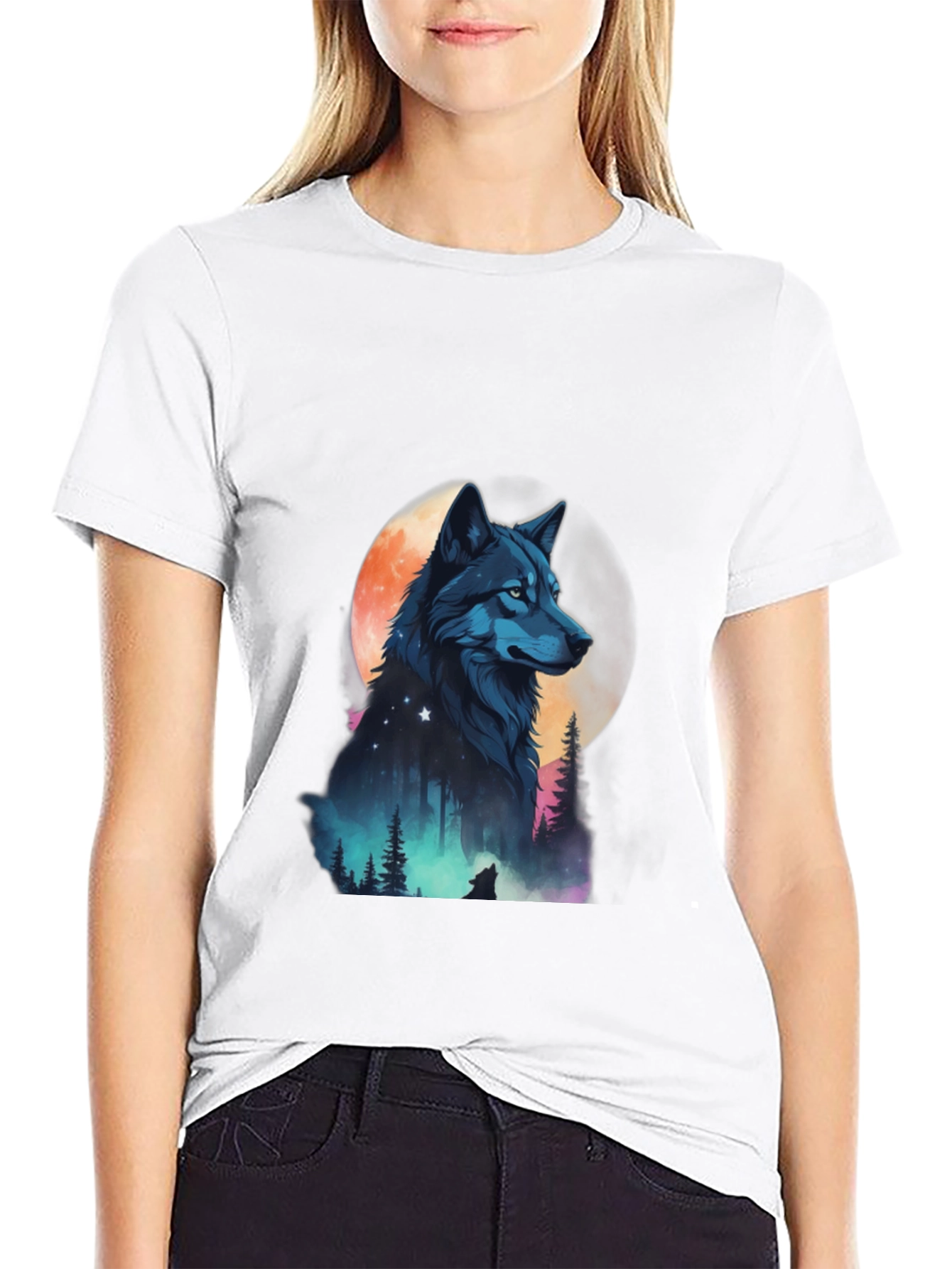 Wolf Moon Graphic Tee - Black Cotton Blend