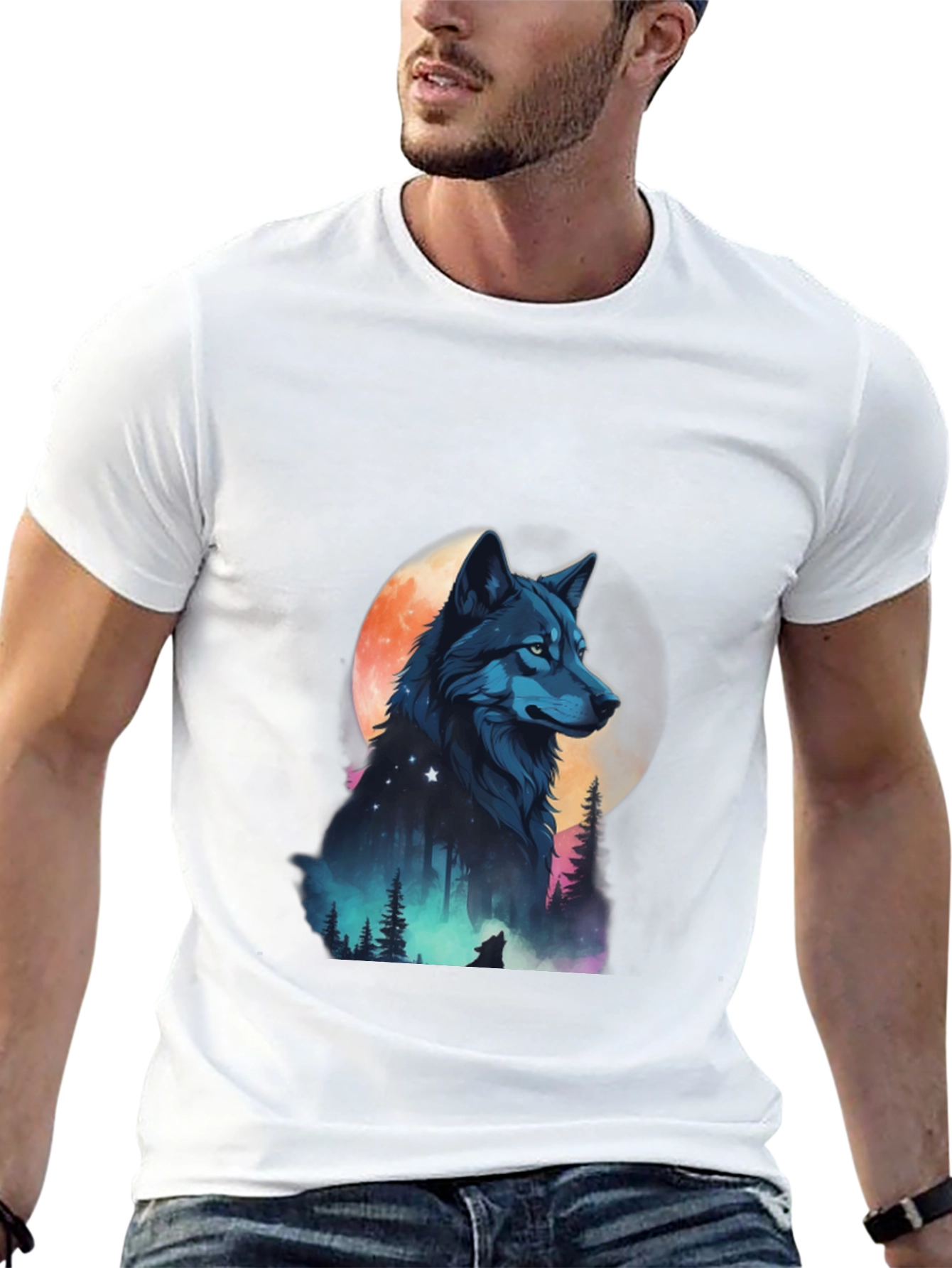 Wolf Moon Graphic Tee - Black Cotton Blend