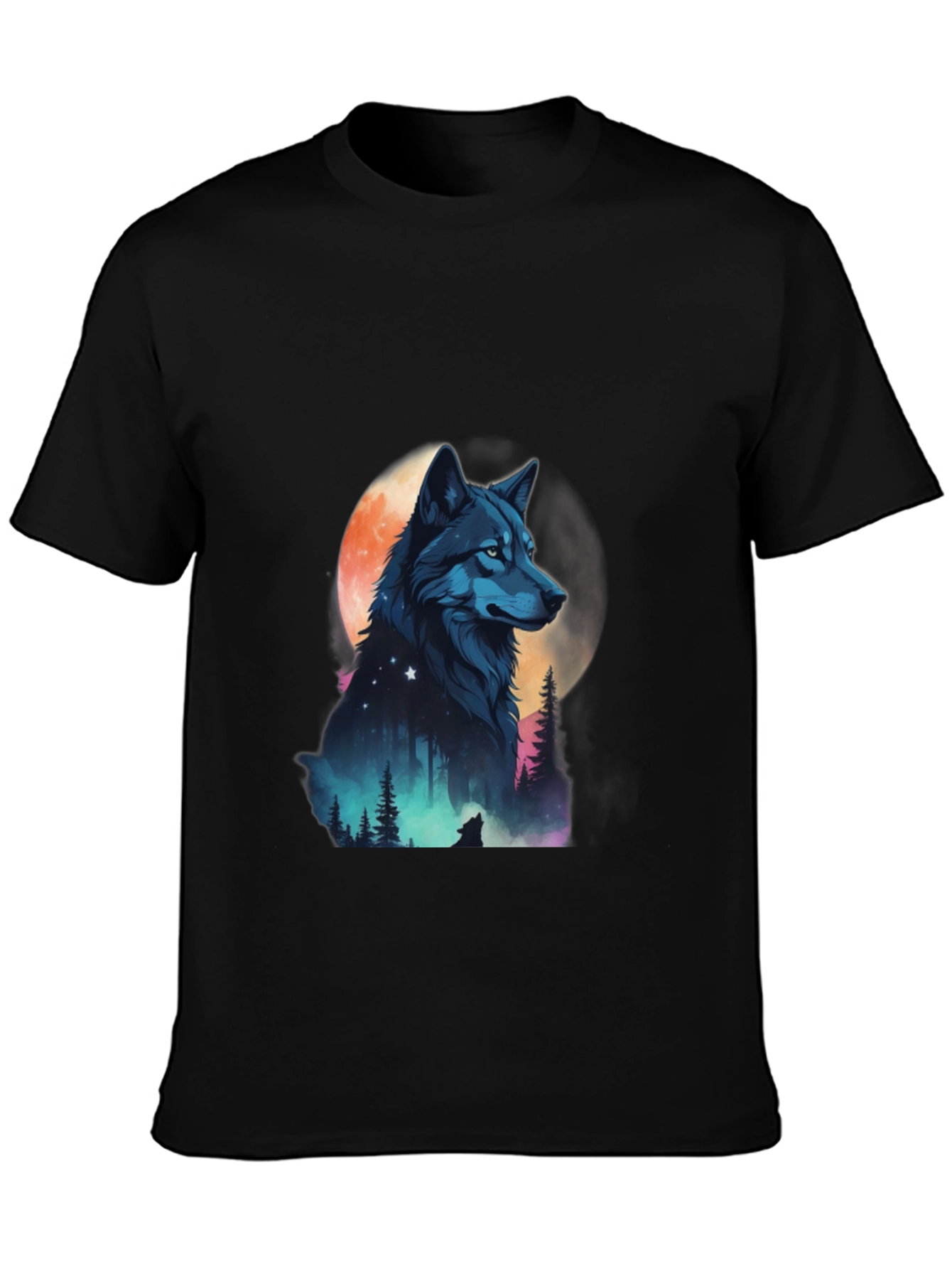 Wolf Moon Graphic Tee - Black Cotton Blend
