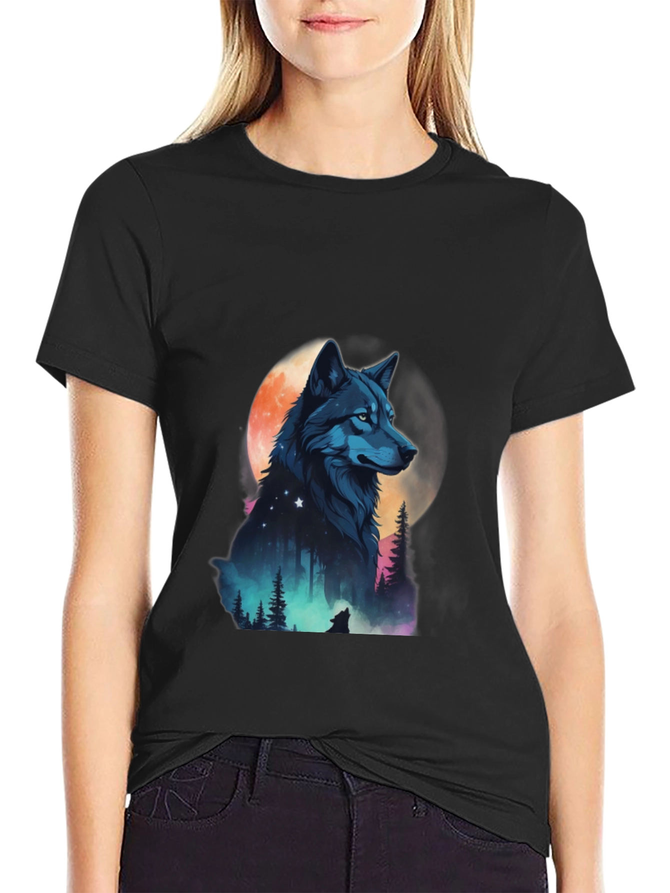 Wolf Moon Graphic Tee - Black Cotton Blend